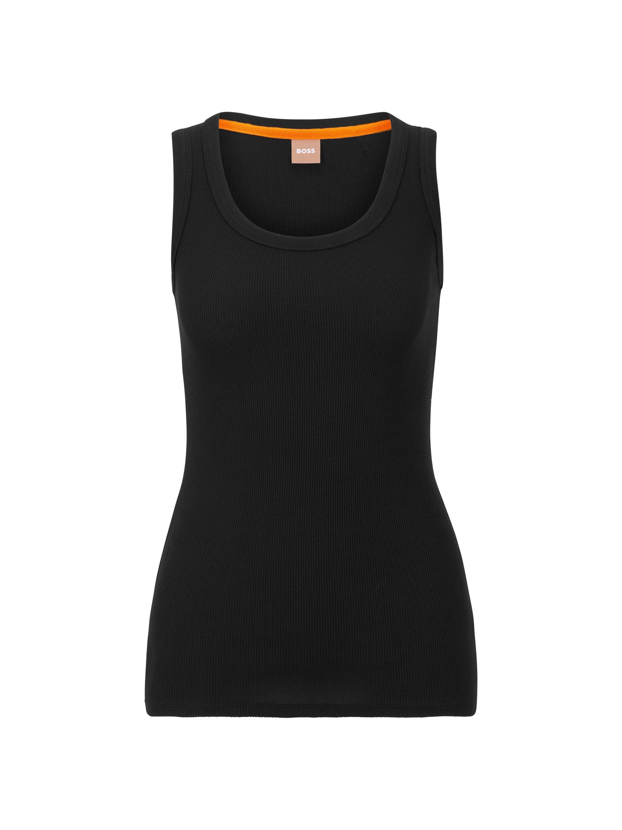 BOSS Women's Scoop Neck Top With Logo Embroidery - Black