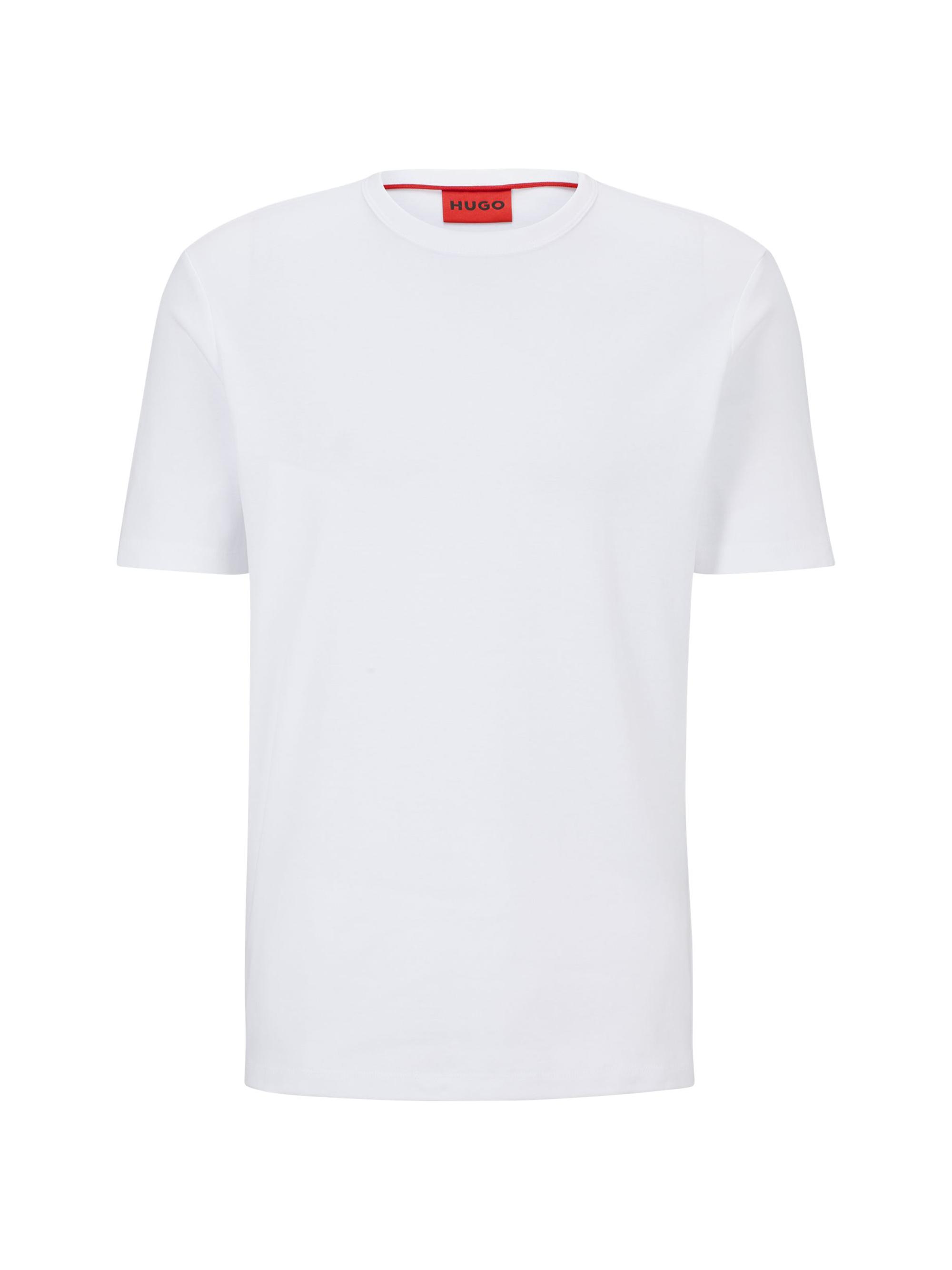 HUGO Men's Pima-Cotton Regular-Fit T-Shirt with Contrast Logo - White