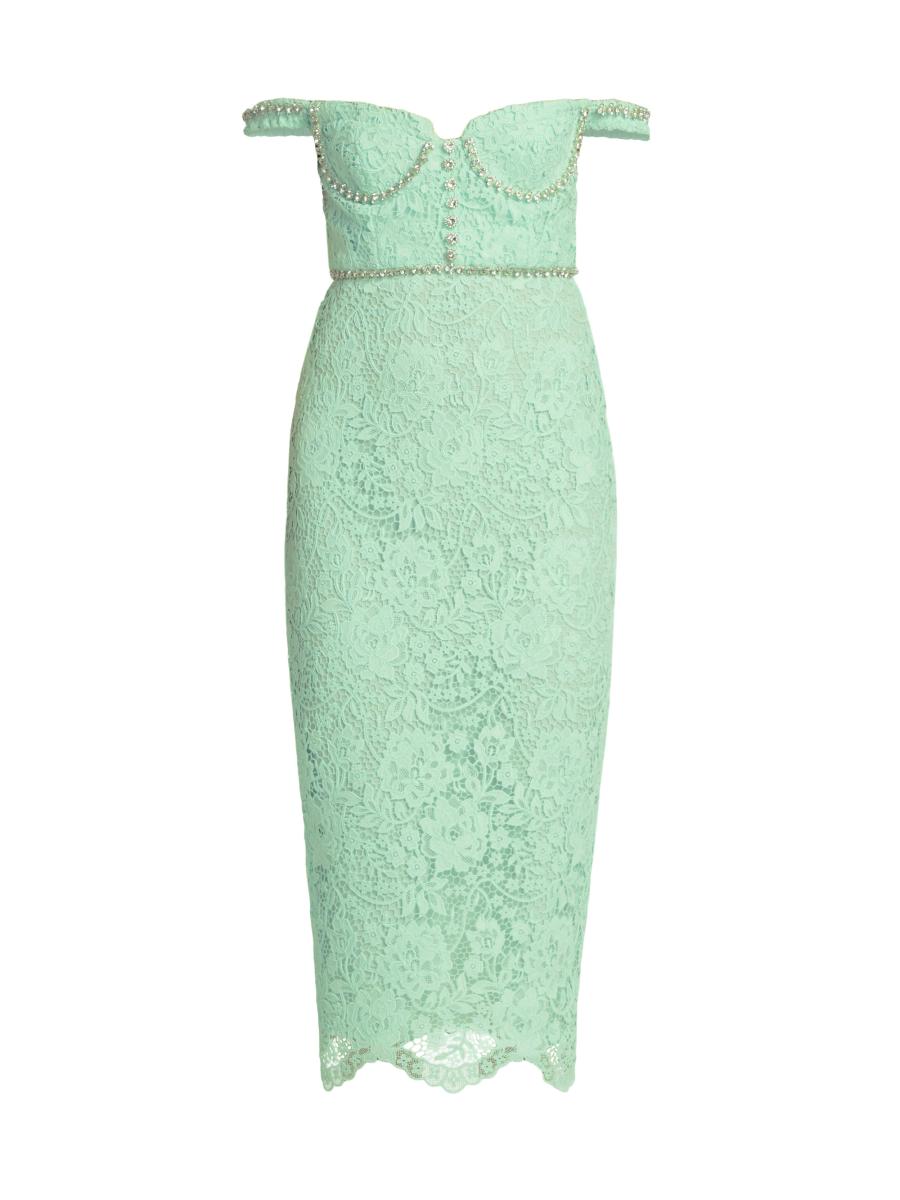 Self-Portrait Crystal Bustier Lace Midi-Dress | Saks Fifth Avenue