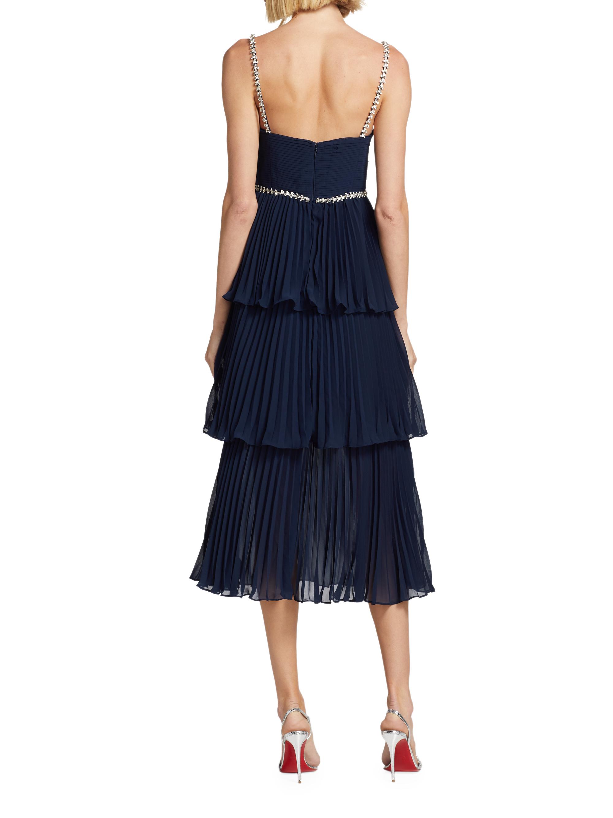 Self-Portrait Diamante-Embellished Pleated Chiffon Midi-Dress | Saks Fifth  Avenue