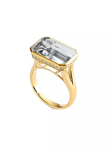 Geometrix 18K Yellow Gold, Rock Crystal & 0.35 TCW Diamonds Ring