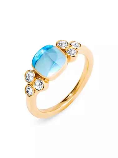 Mogul 18K Yellow Gold, Blue Topaz Sugarloaf & 0.3 TCW Diamonds Ring