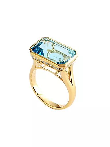 Geometrix 18K Yellow Gold, Blue Topaz & 0.35 TCW Diamonds Ring