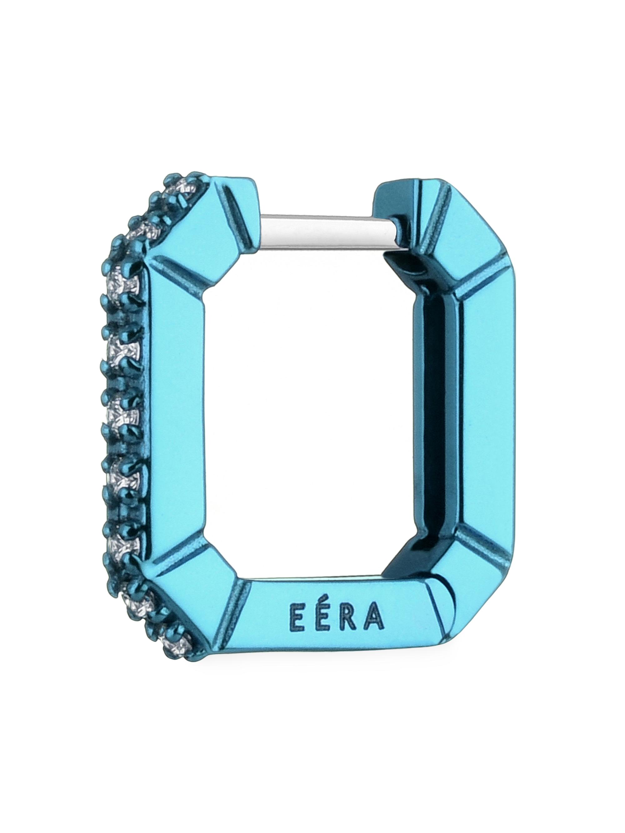Eéra Women's Mini Candy 18K White Gold & 0.0765 TCW Diamond Geometric Hoop Earring - Light Blue