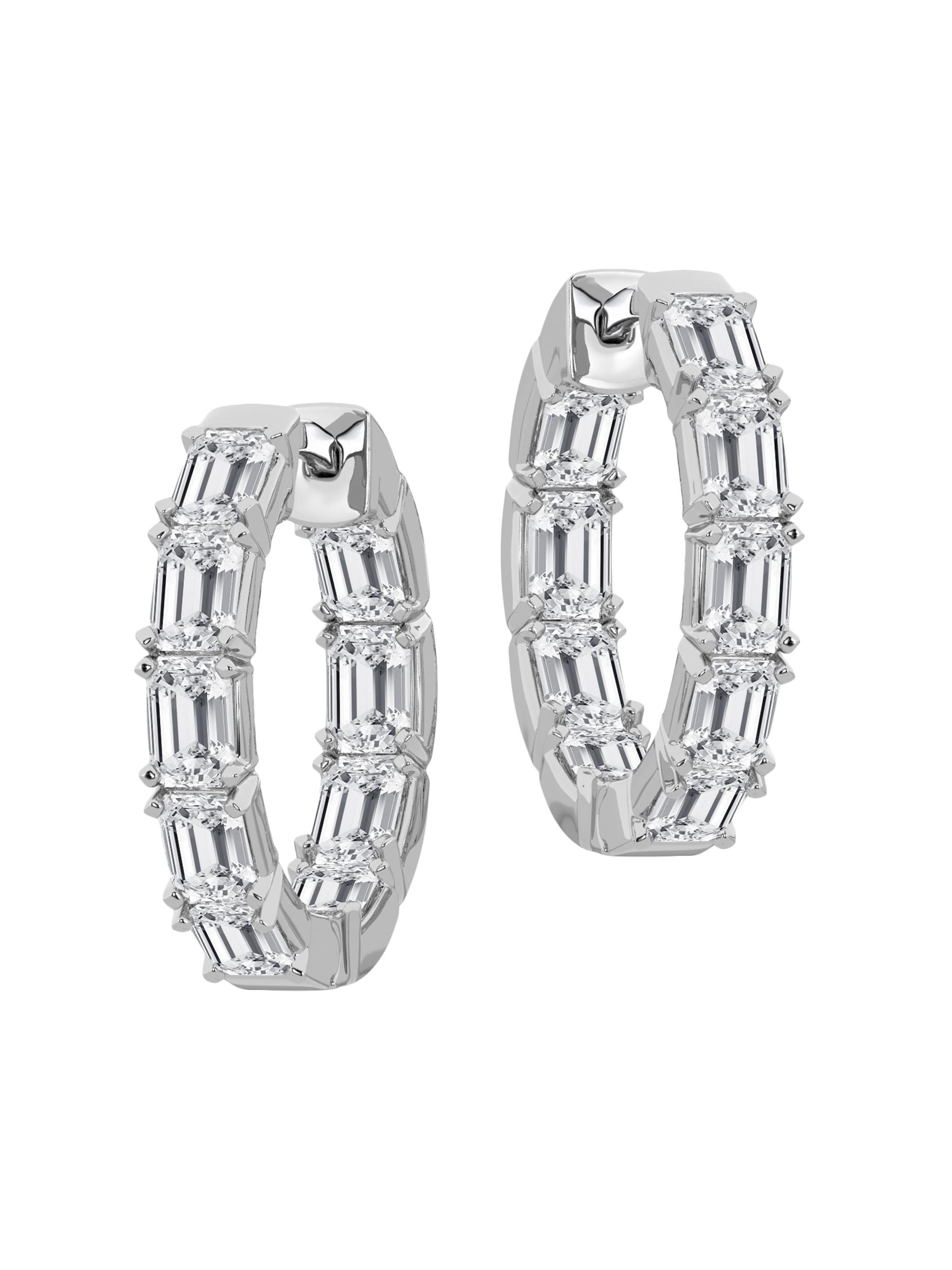 Saks Fifth Avenue Collection Women's 14K White Gold & 3.5 TCW Natural Diamond Inside-Out Hoop Earrings - White Gold