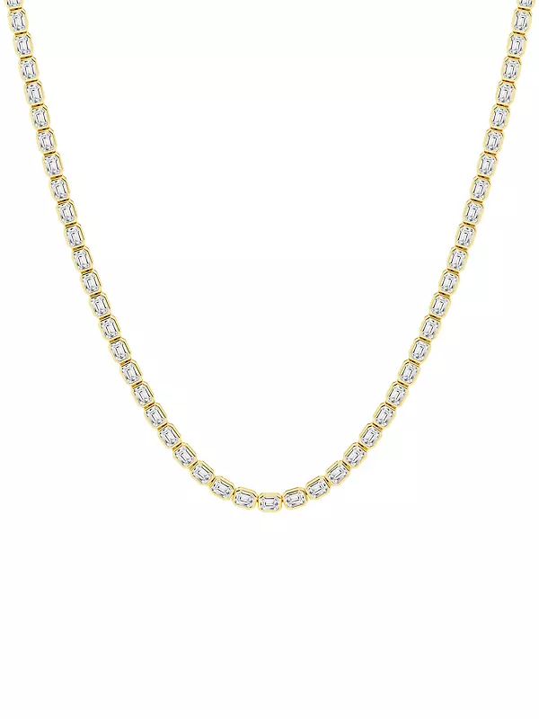 14K Yellow Gold & 13 TCW Emerald-Cut Diamond Bezel Tennis Necklace