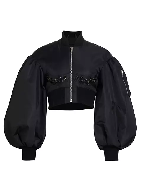 Purple bomber jacket cropped with pockets and front zipper in satin look