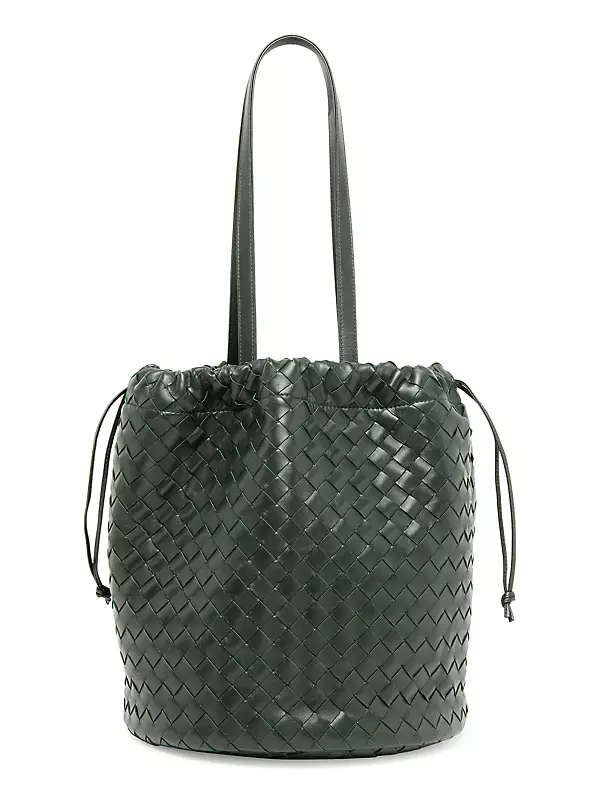 Bottega Veneta - Cassette Mini Intrecciato-leather Bucket Bag - Womens - Dark Green
