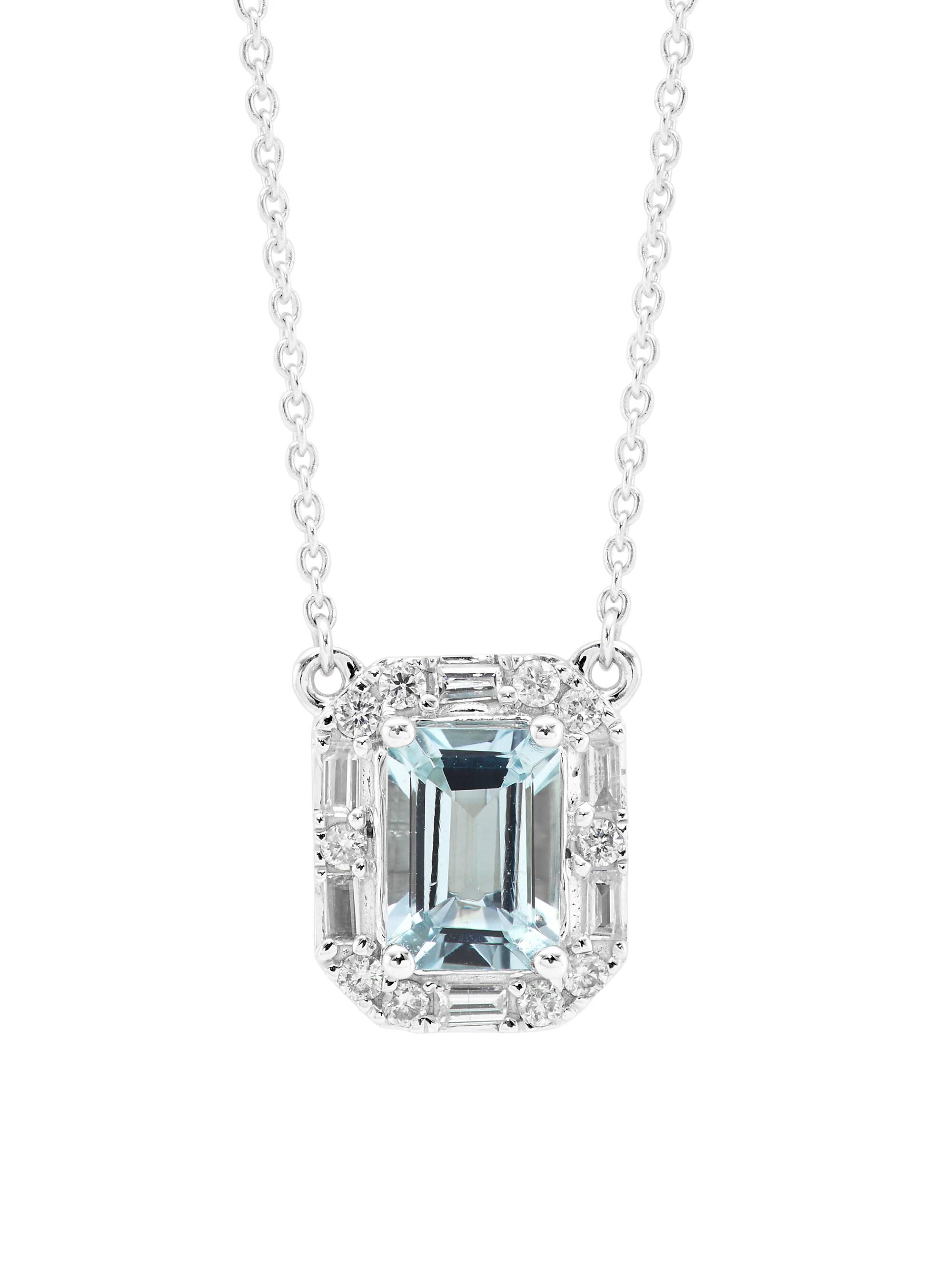 Saks Fifth Avenue Collection Women's 14K White Gold, Aquamarine & 0.19 TCW Diamond Pendant Necklace - Aqua