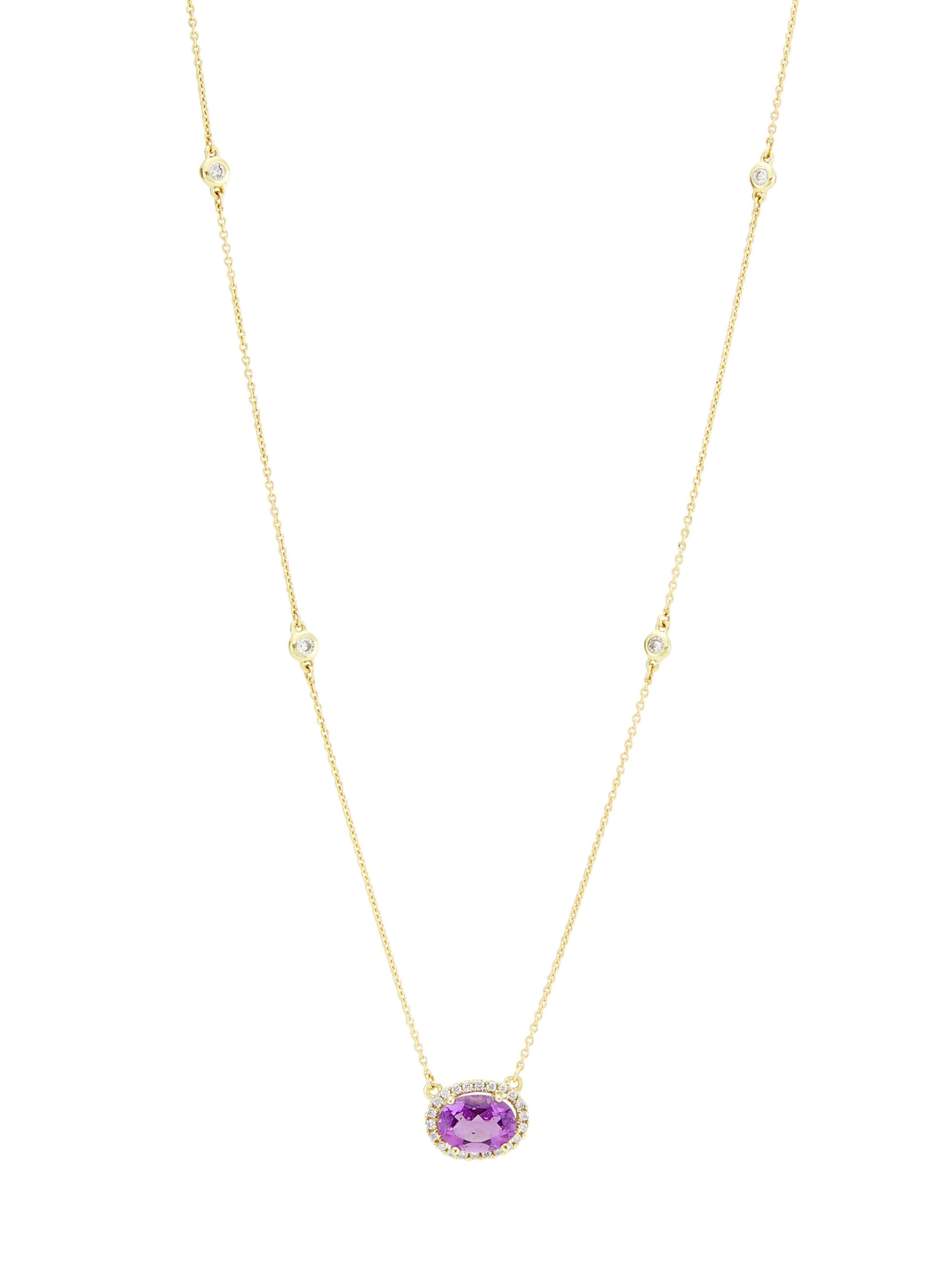 Saks Fifth Avenue Collection Women's 14K Yellow Gold, Amethyst & 0.27 TCW Diamond Halo Pendant Necklace - Amethyst