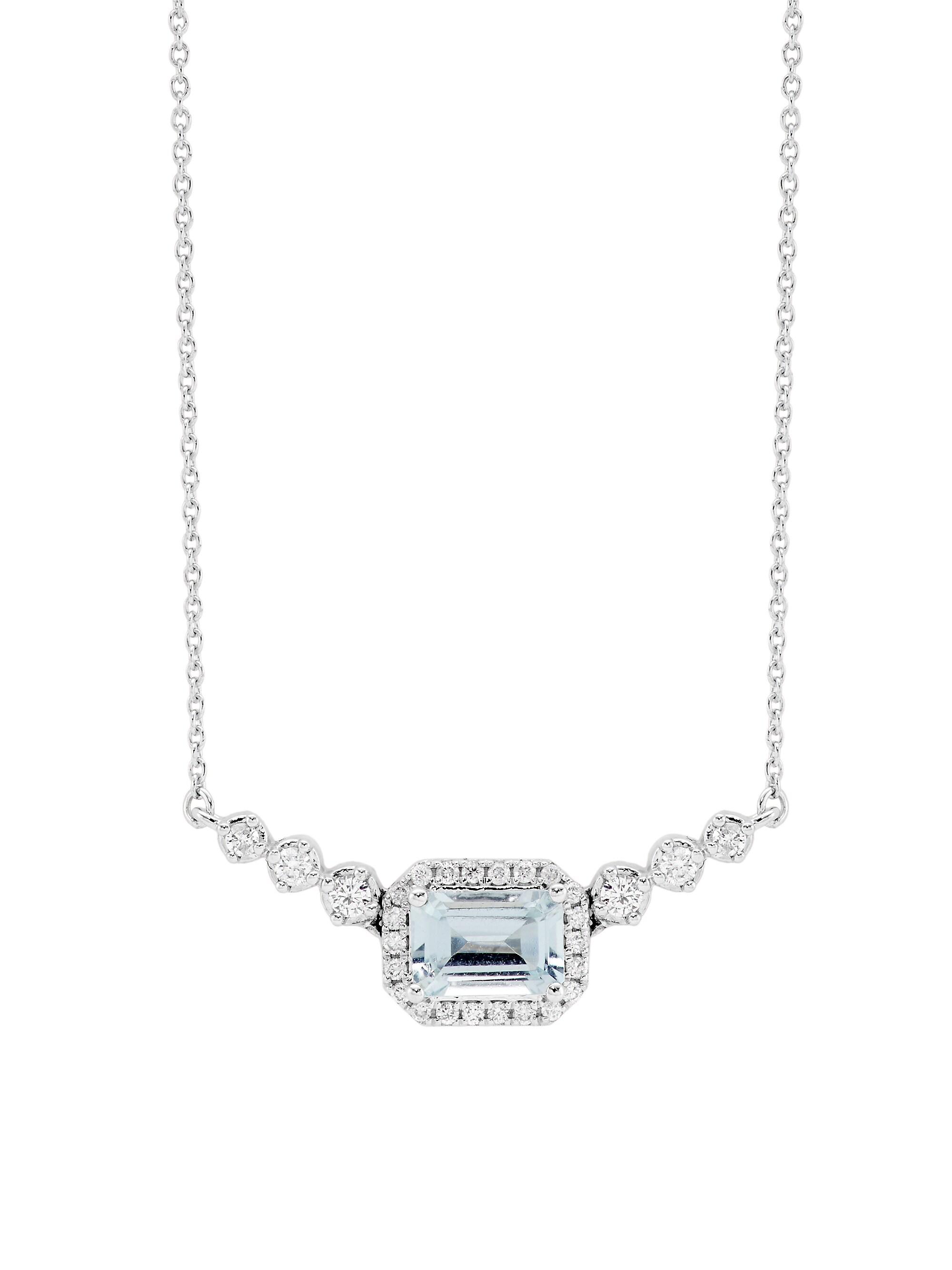 Saks Fifth Avenue Collection Women's 14K White Gold, Aquamarine & 0.25 TCW Diamond Pendant Necklace - Aqua