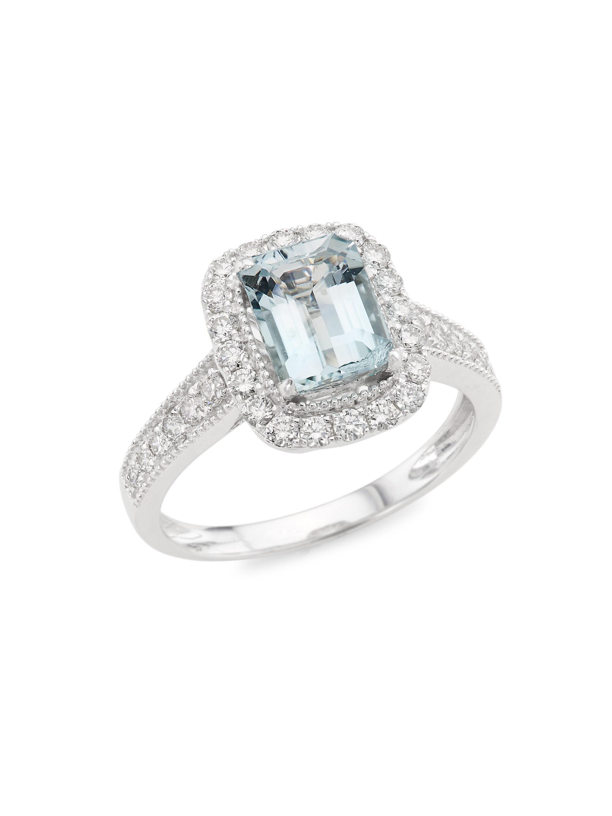 Saks Fifth Avenue Collection Women's 14K White Gold, Aquamarine & 0.52 TCW Diamond Ring - Aqua