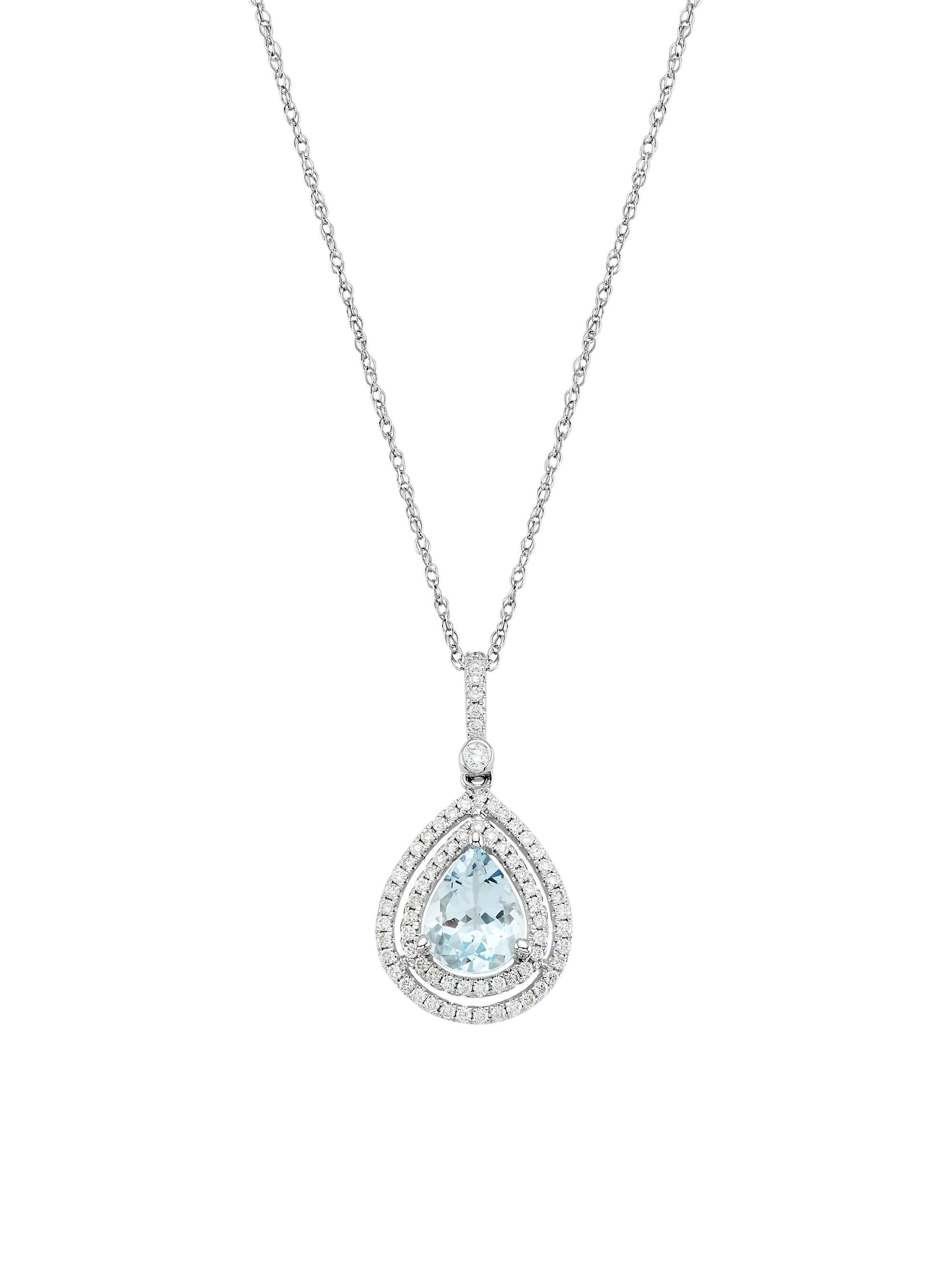 Saks Fifth Avenue Collection Women's 14K White Gold, Aquamarine & 0.4 TCW Diamond Pendant Necklace - Aqua