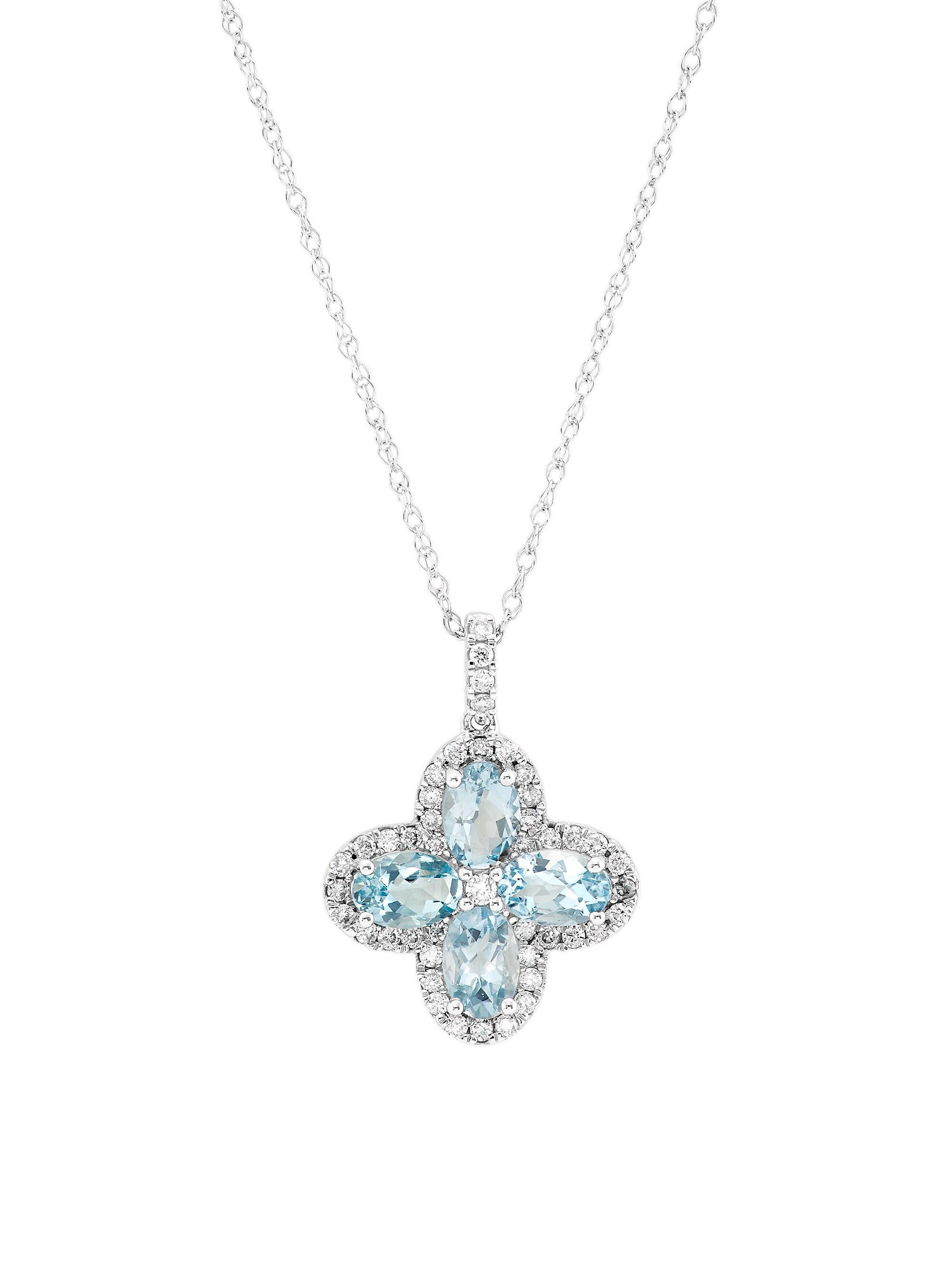 Saks Fifth Avenue Collection Women's 14K White Gold, Aquamarine & 0.40 TCW Diamond Pendant Necklace - Aqua