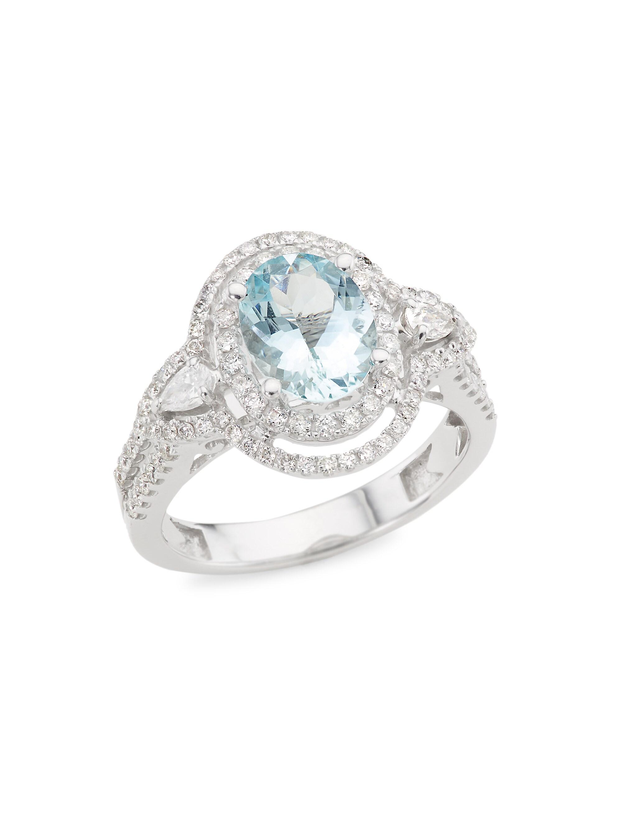 Saks Fifth Avenue Collection Women's 14K White Gold, Aquamarine & 0.2 TCW Diamond Ring - Aqua