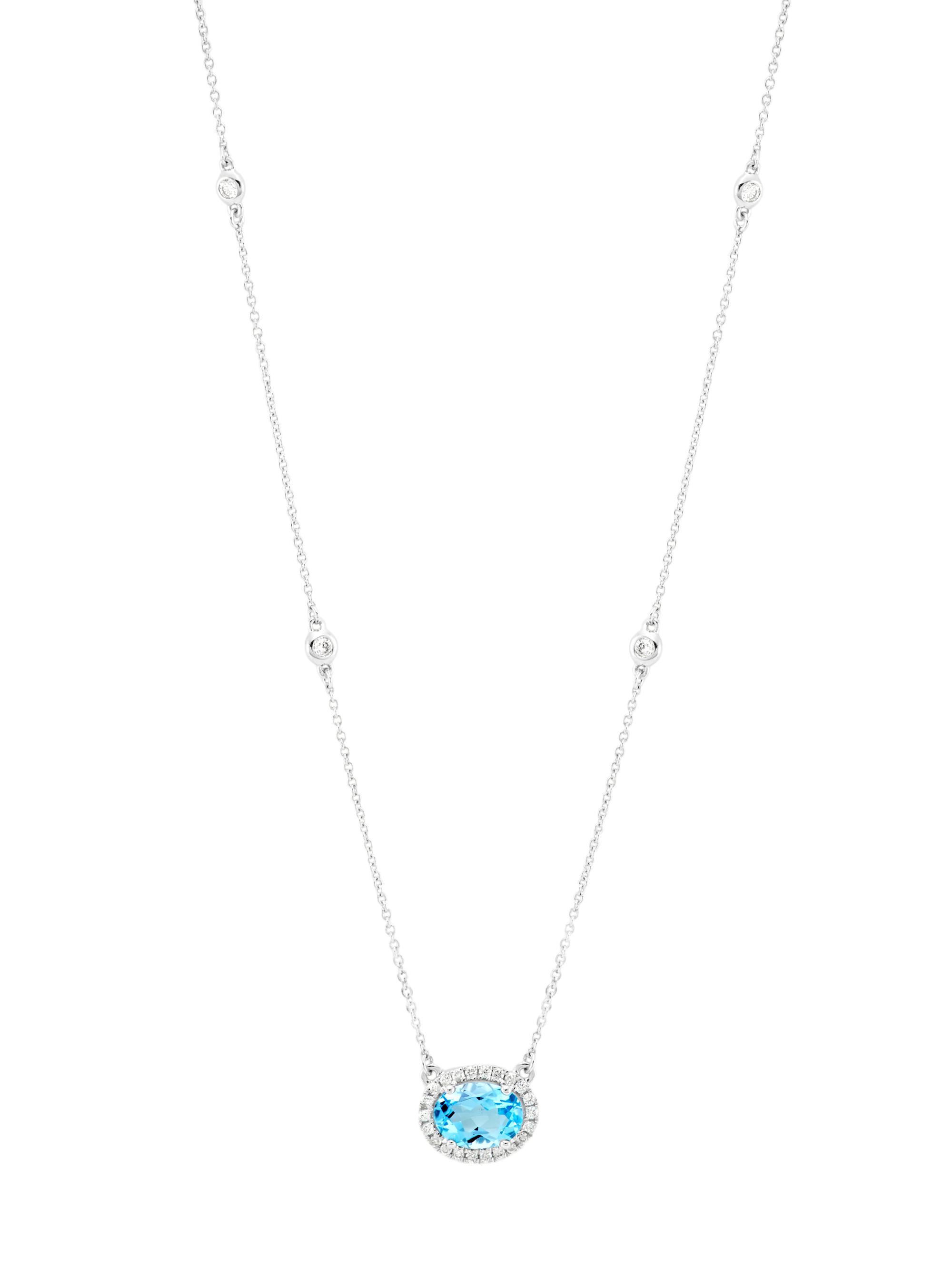 Saks Fifth Avenue Collection Women's 14K White Gold, Blue Topaz & 0.27 TCW Diamond Halo Pendant Necklace - White Gold