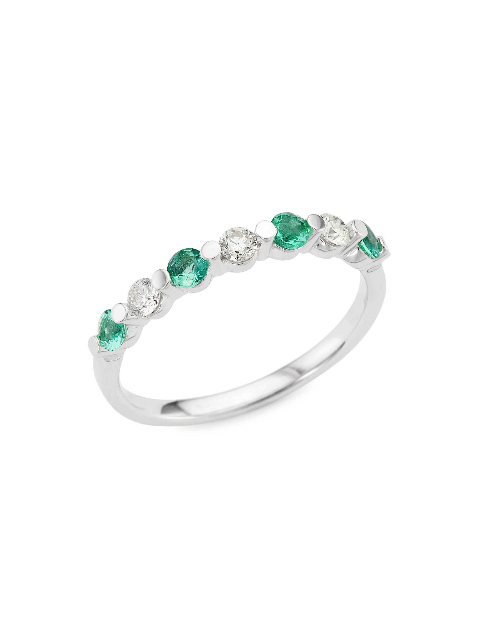 Saks Fifth Avenue Collection Women's 14K White Gold, Emerald & 0.22 TCW Diamond Ring - Emerald