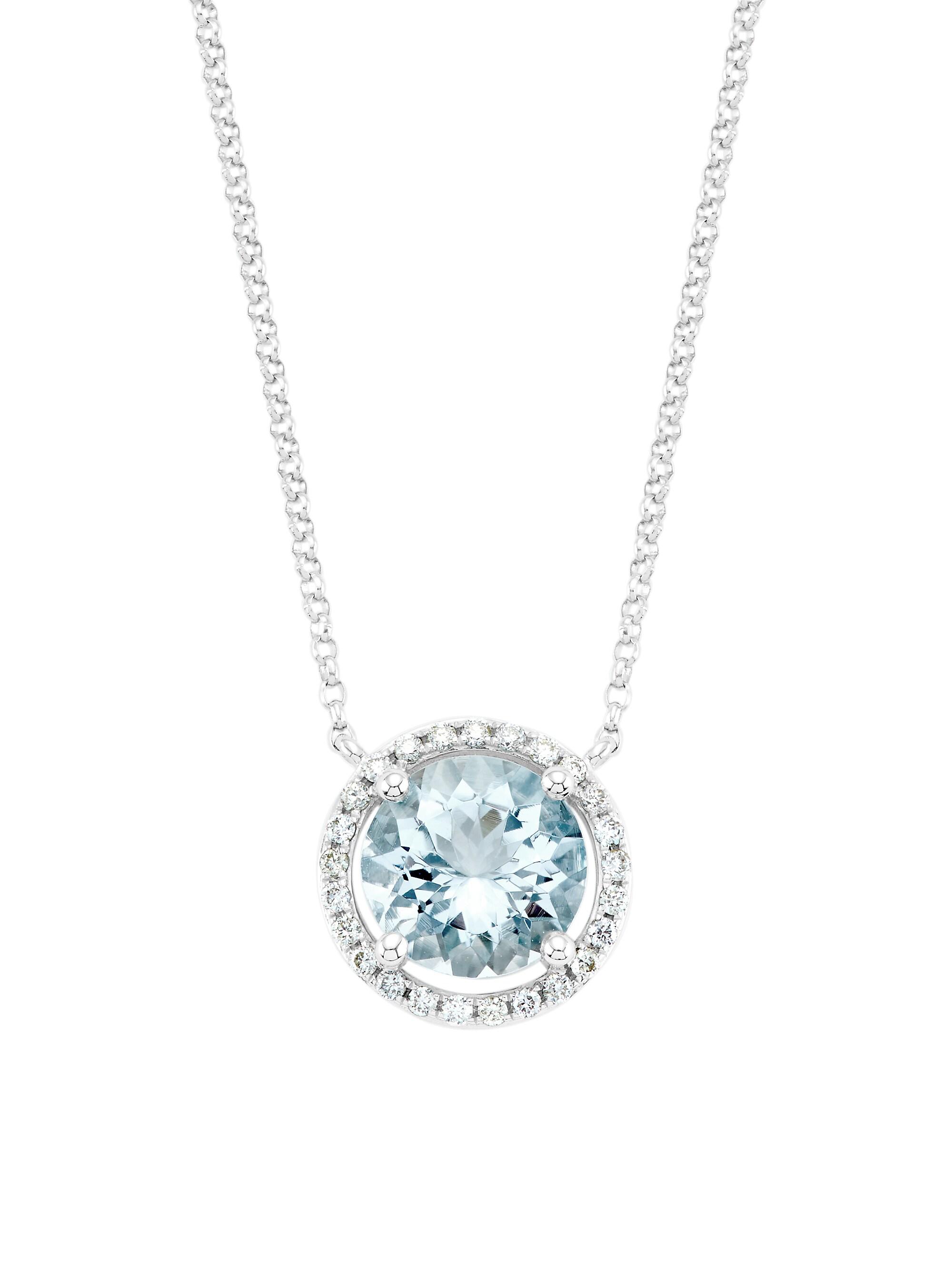 Saks Fifth Avenue Collection Women's 14K White Gold, Aquamarine & 0.14 TCW Diamond Halo Pendant Necklace - Aqua