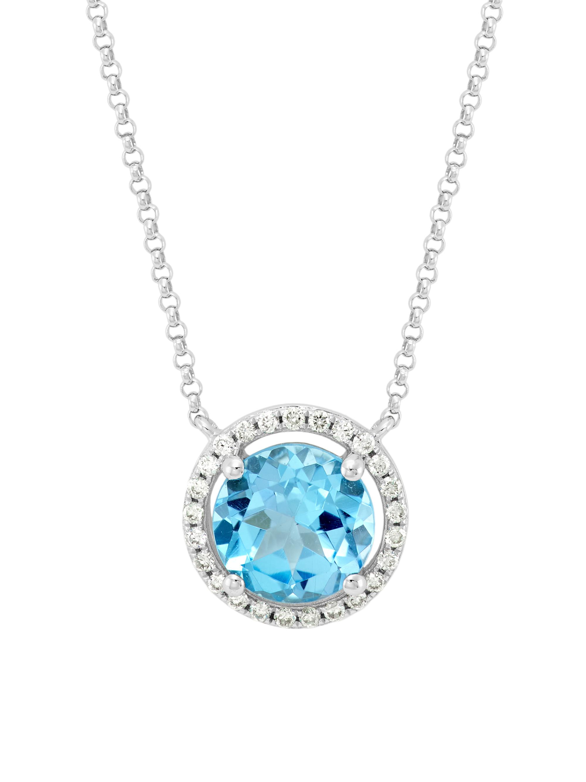 Saks Fifth Avenue Collection Women's 14K White Gold, Blue Topaz & 0.14 TCW Diamond Halo Pendant Necklace - White Gold