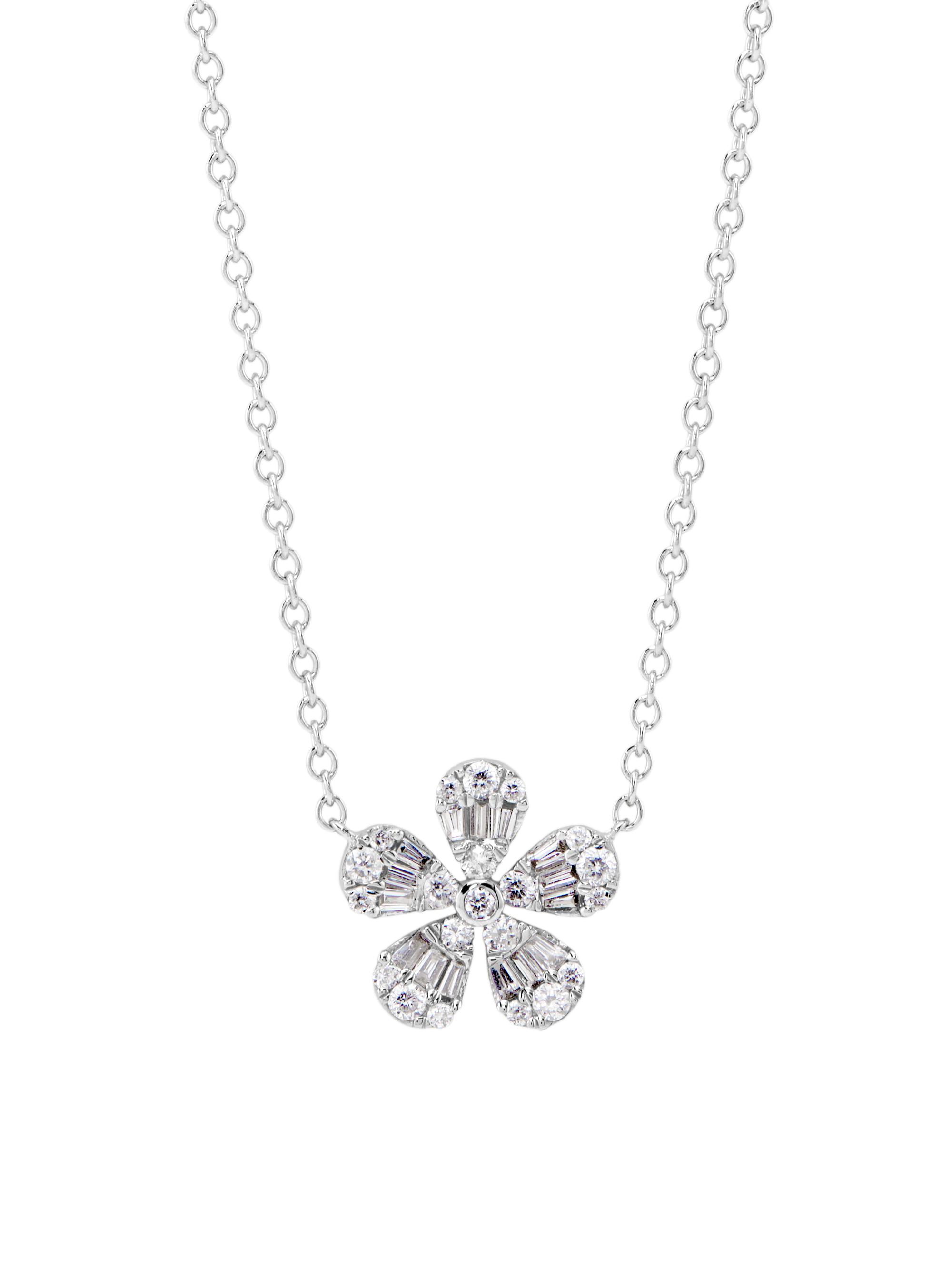 Saks Fifth Avenue Collection Women's 14K White Gold & 0.28 TCW Diamond Flower Pendant Necklace - White Gold