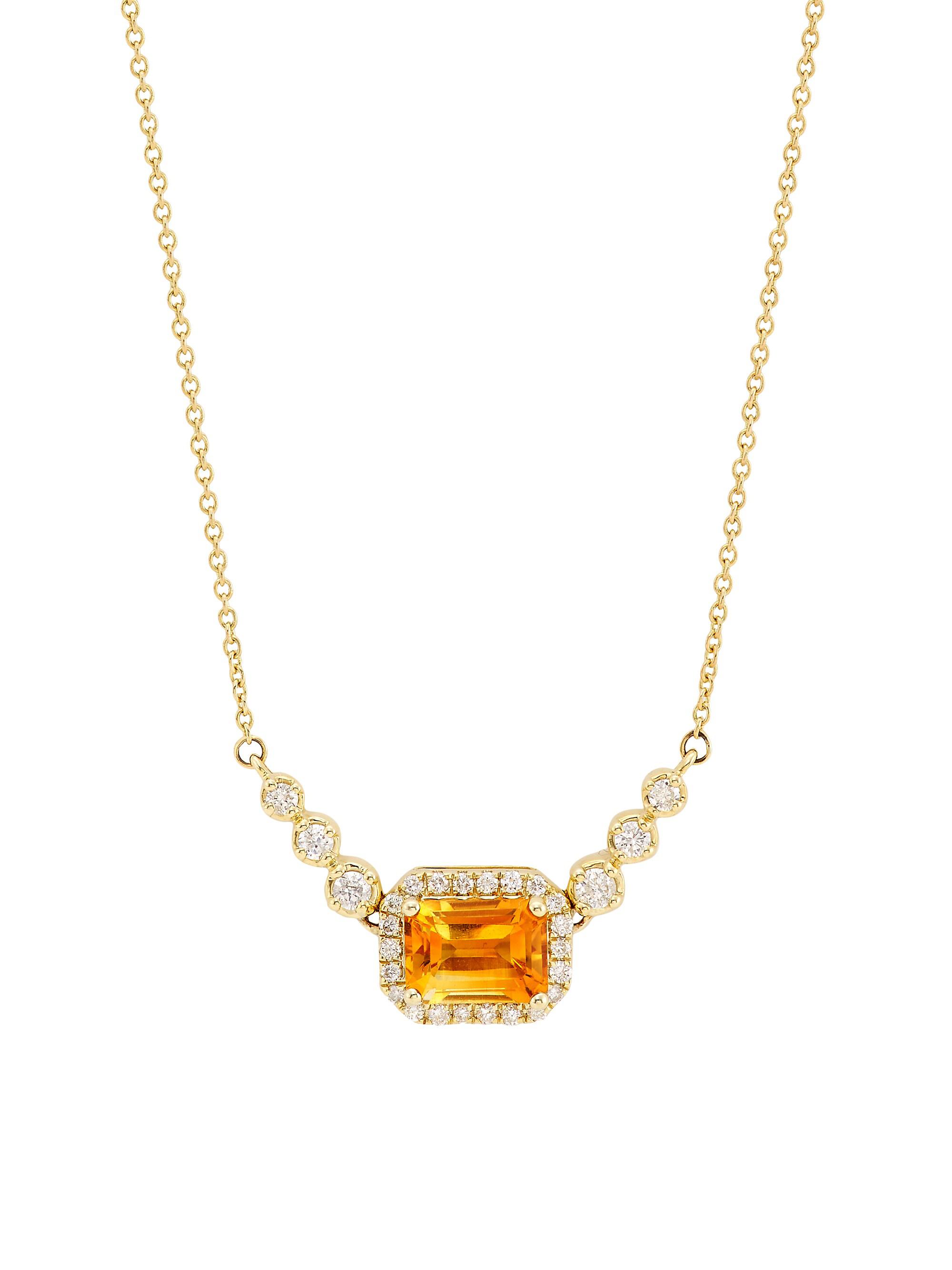 Saks Fifth Avenue Collection Women's 14K Yellow Gold, Citrine & 0.25 TCW Diamond Pendant Necklace - Citrine
