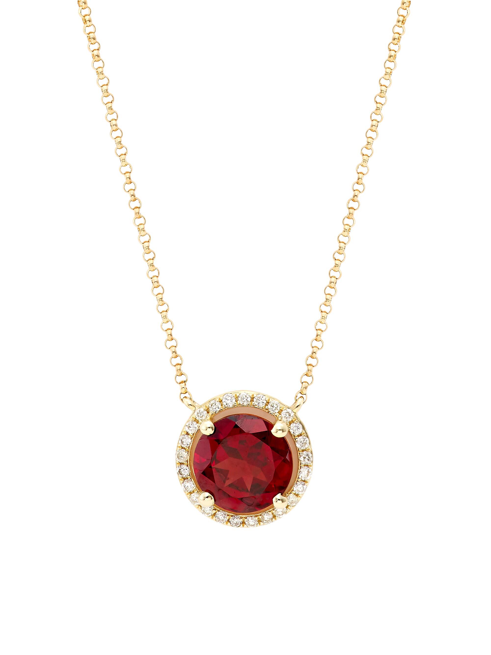 Saks Fifth Avenue Collection Women's 14K Yellow Gold, Garnet & 1.04 TCW Diamond Pendant Necklace - Garnet