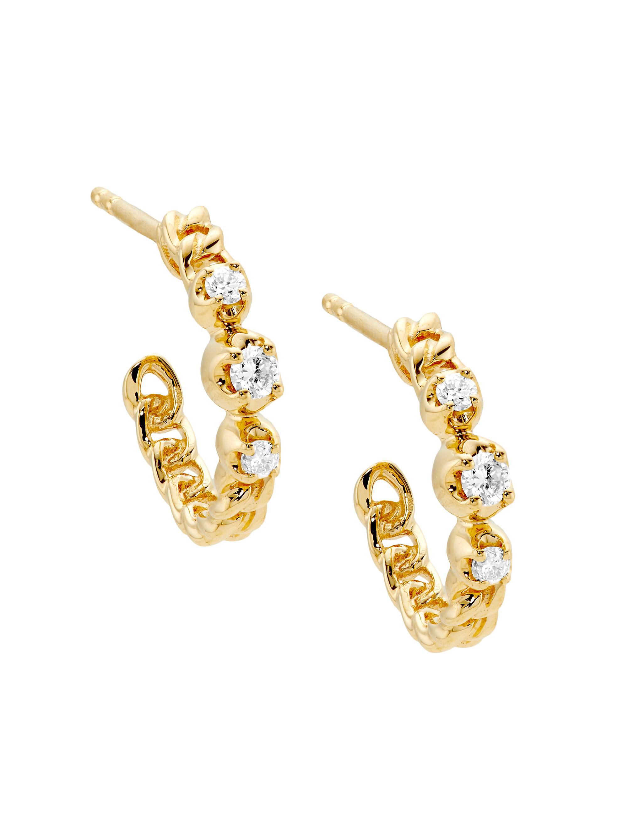 Saks Fifth Avenue Collection Women's 14K Yellow Gold & 0.17 TCW Diamond Chain Hoop Earrings - Gold