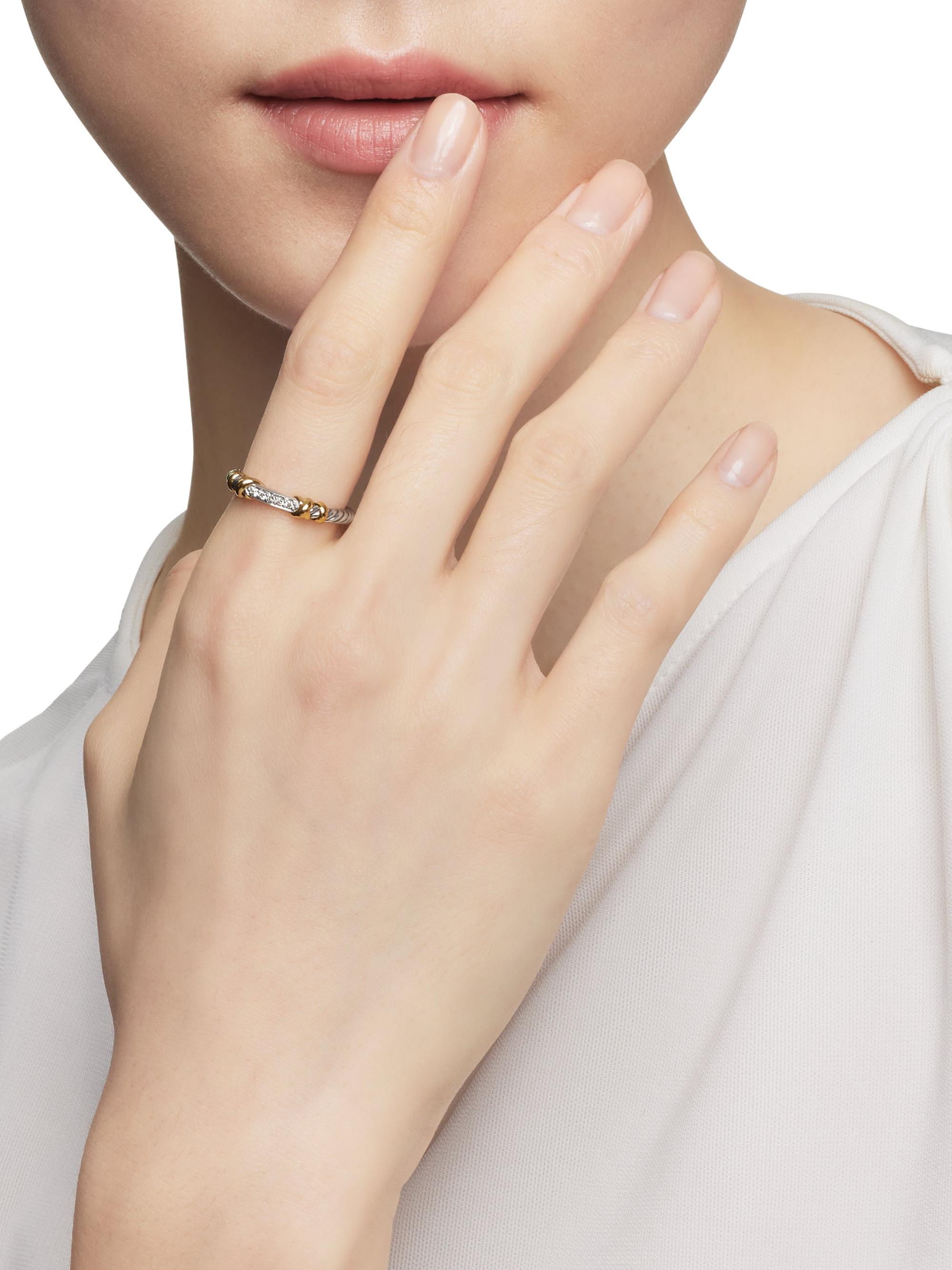 David Yurman Women's Petite Helena Wrap Band Ring with 18K Yellow Gold and Pavé Diamonds - Diamond