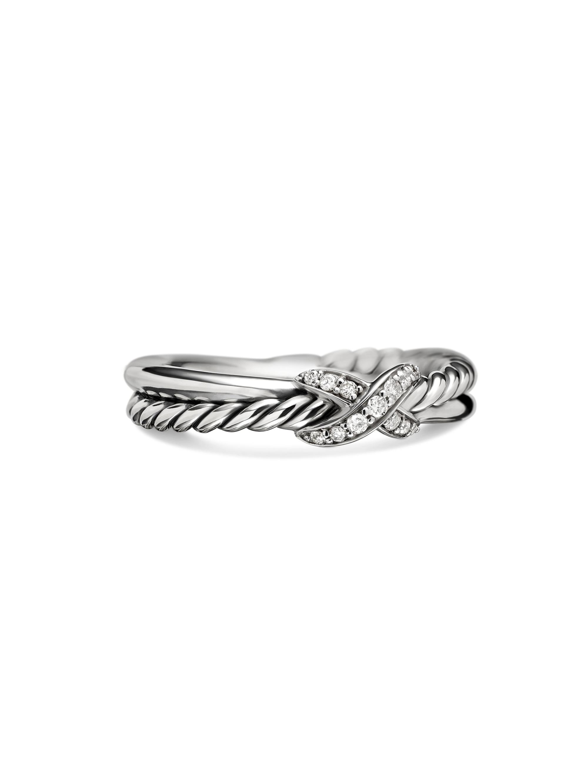 David Yurman Women's Petite X Ring in Sterling Silver - Diamond