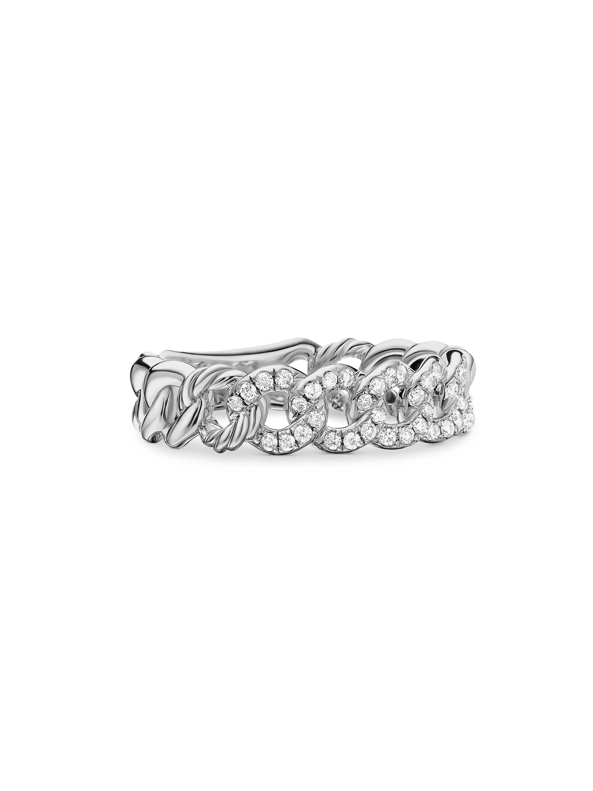 David Yurman Women's Belmont Curb Link Band Ring with Pavé Diamonds - Sterling Silver