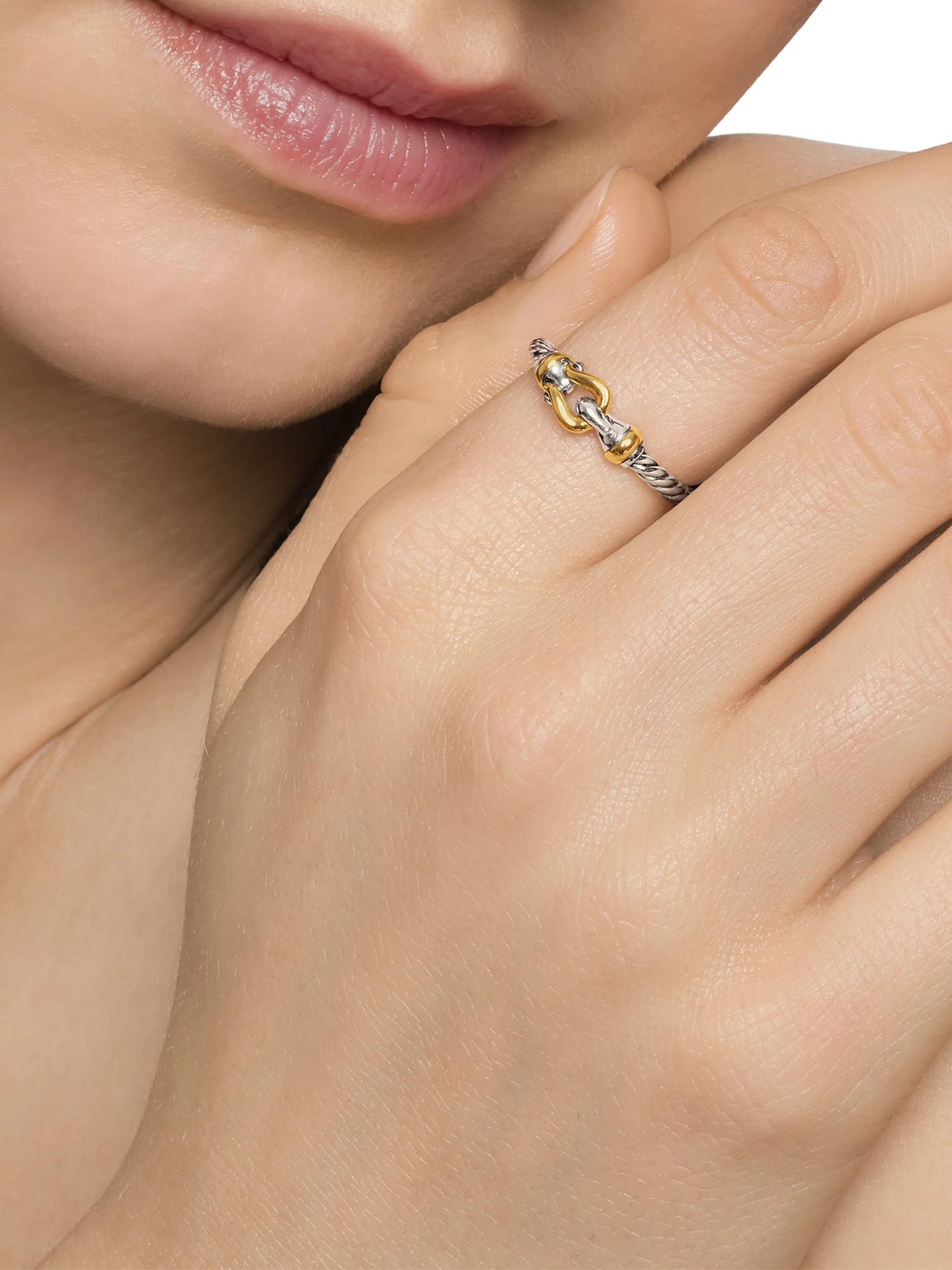 David Yurman Petite Buckle Ring with 18K Yellow Gold Saks Fifth