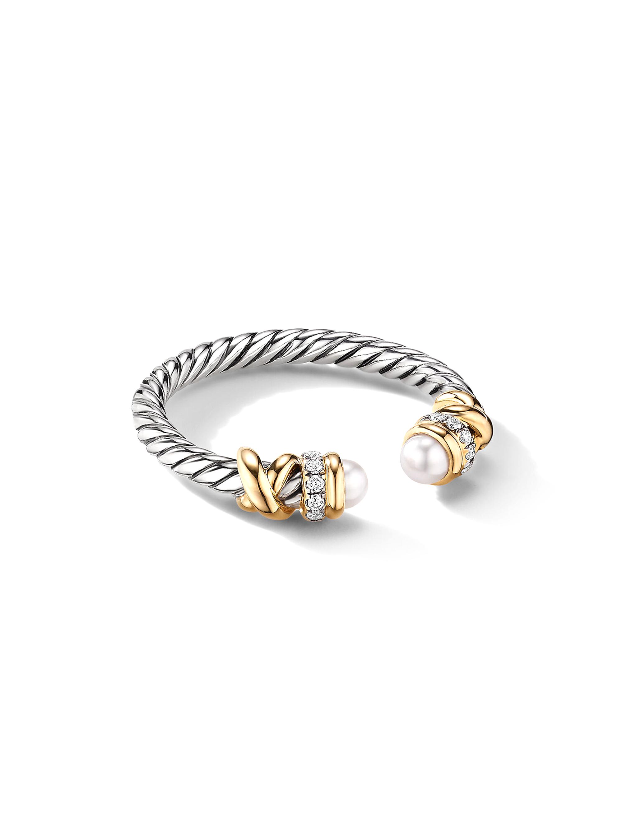 David Yurman Women's Petite Helena Color Ring with 1K Yellow Gold, Pearls and Pavé Diamonds - Pearl