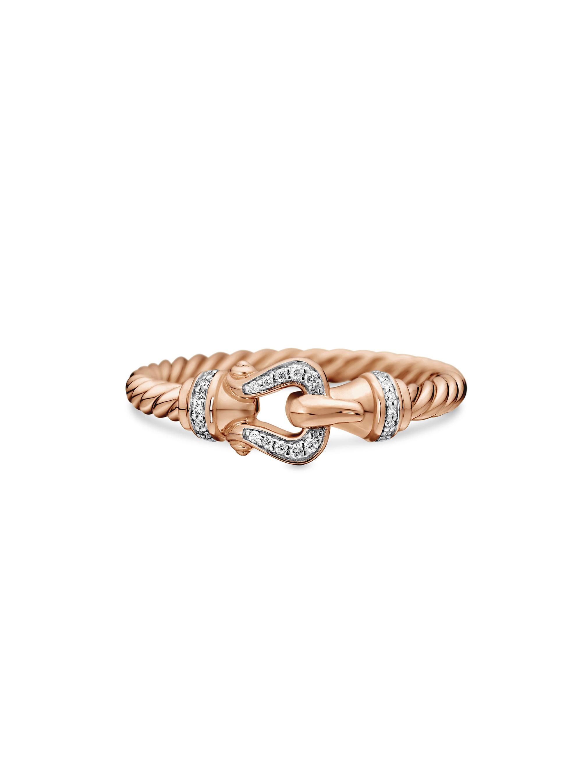 David Yurman Women's Petite Buckle Ring in 18K Rose Gold with Pavé Diamonds - Rose Gold