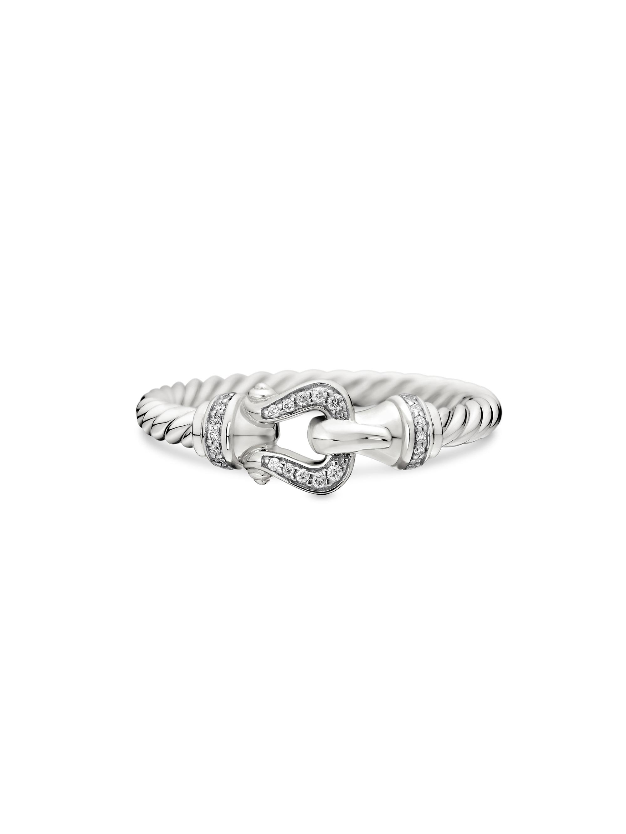 David Yurman Women's Petite Buckle Ring in 18K White Gold with Pavé Diamonds - White Gold