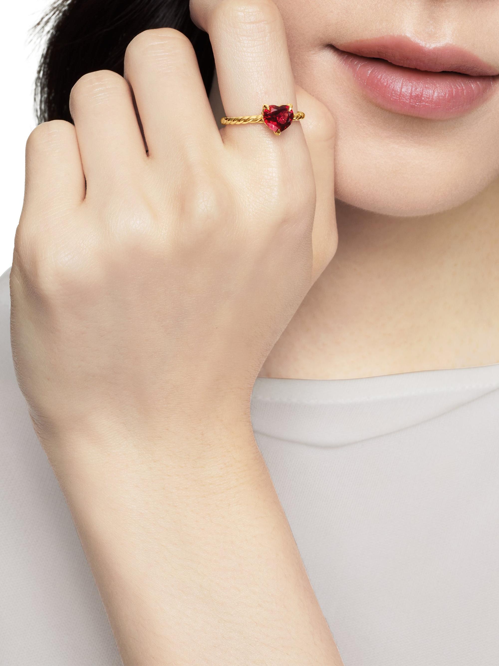 David Yurman Women's Chatelaine Heart Ring in 18K Yellow Gold - Garnet - back view in Garnet