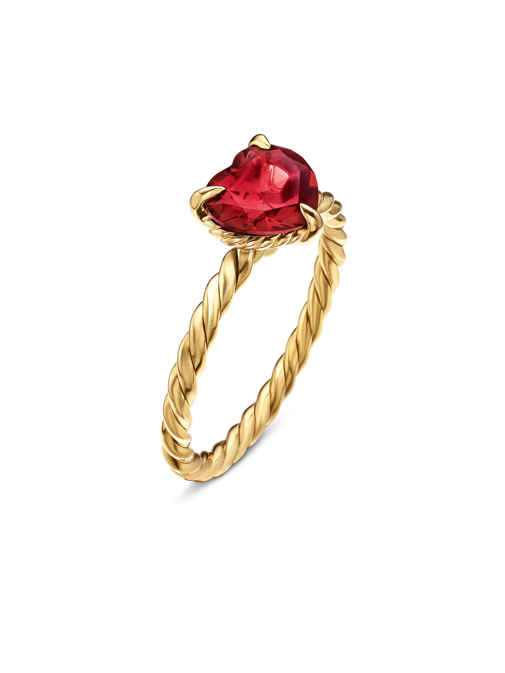 David Yurman Women's Chatelaine Heart Ring in 18K Yellow Gold - Garnet - side view in Garnet