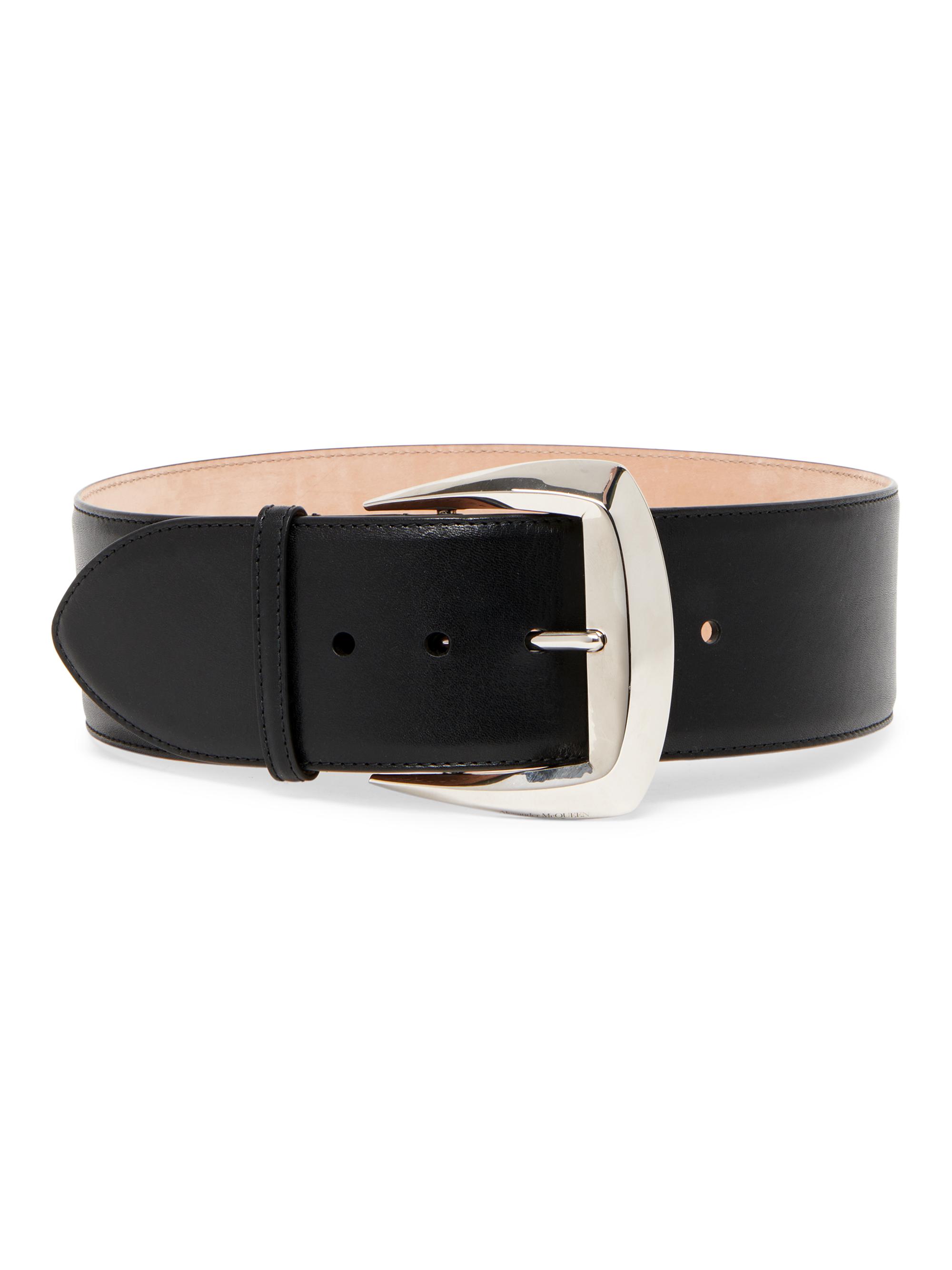 McQueen Women's Geometric Leather Buckle Belt - Black