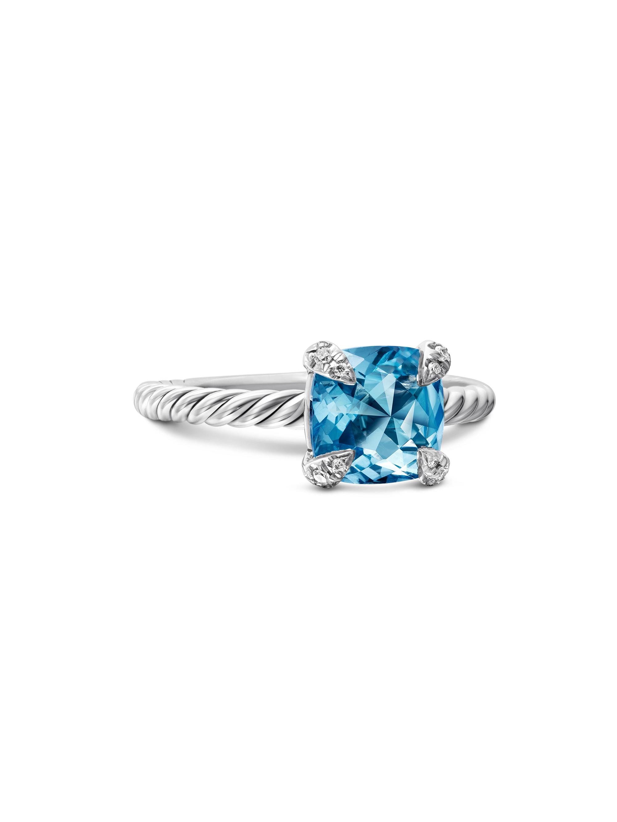 David Yurman Women's Chatelaine Ring with Pavé Diamonds - Blue Topaz