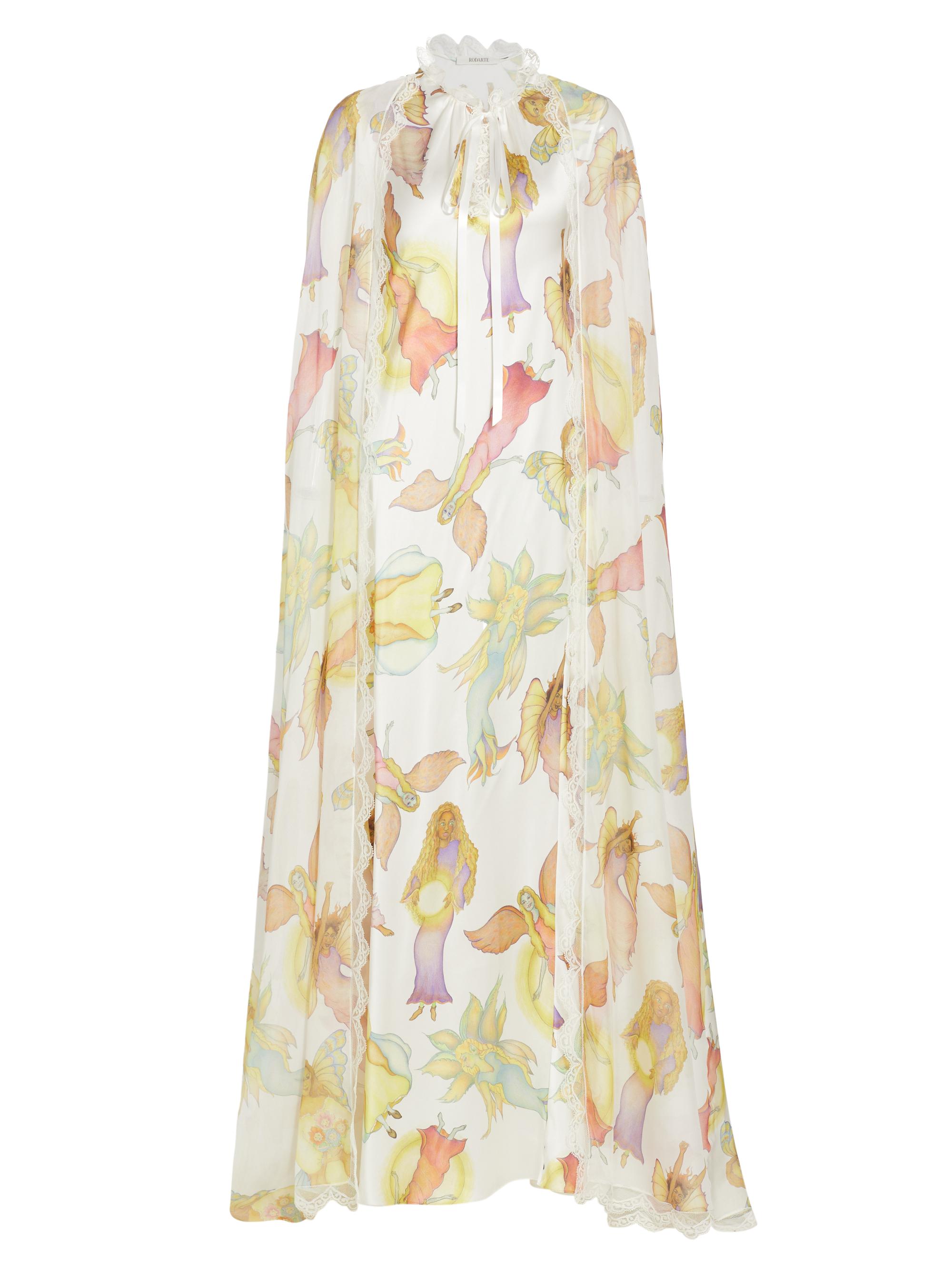 Rodarte Women's Fairy Print Silk Cape Gown - White