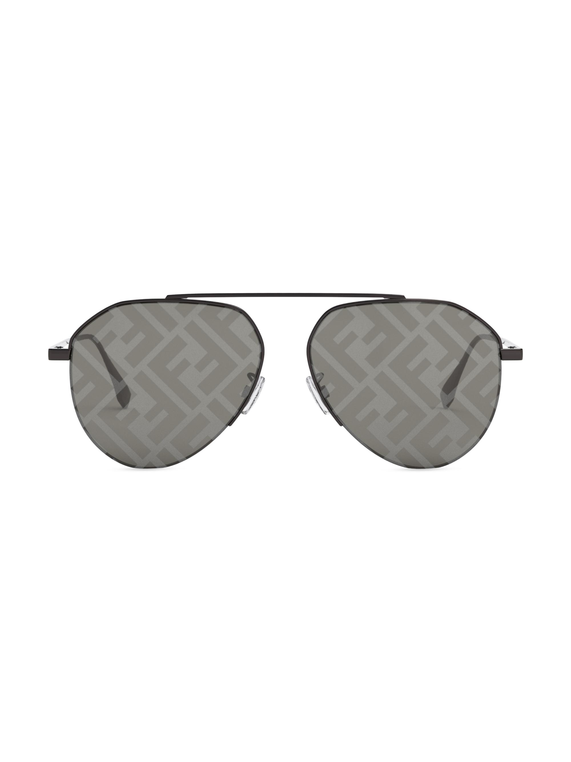 Fendi Men's  Travel 57MM Aviator Sunglasses - Ruthenium Smoke Mirror