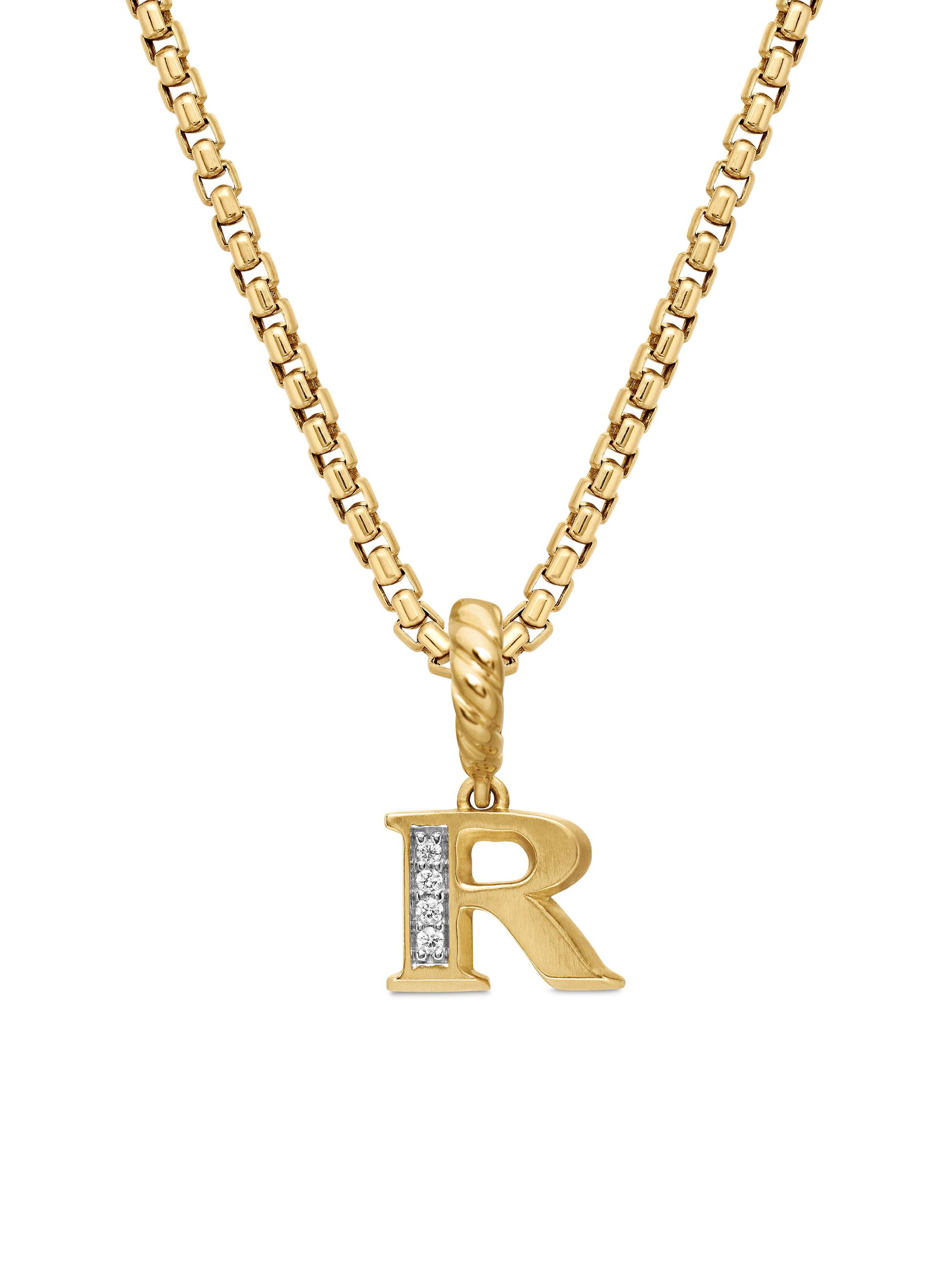David Yurman Women's Pavé Initial Pendant in 18K Yellow Gold - Initial R