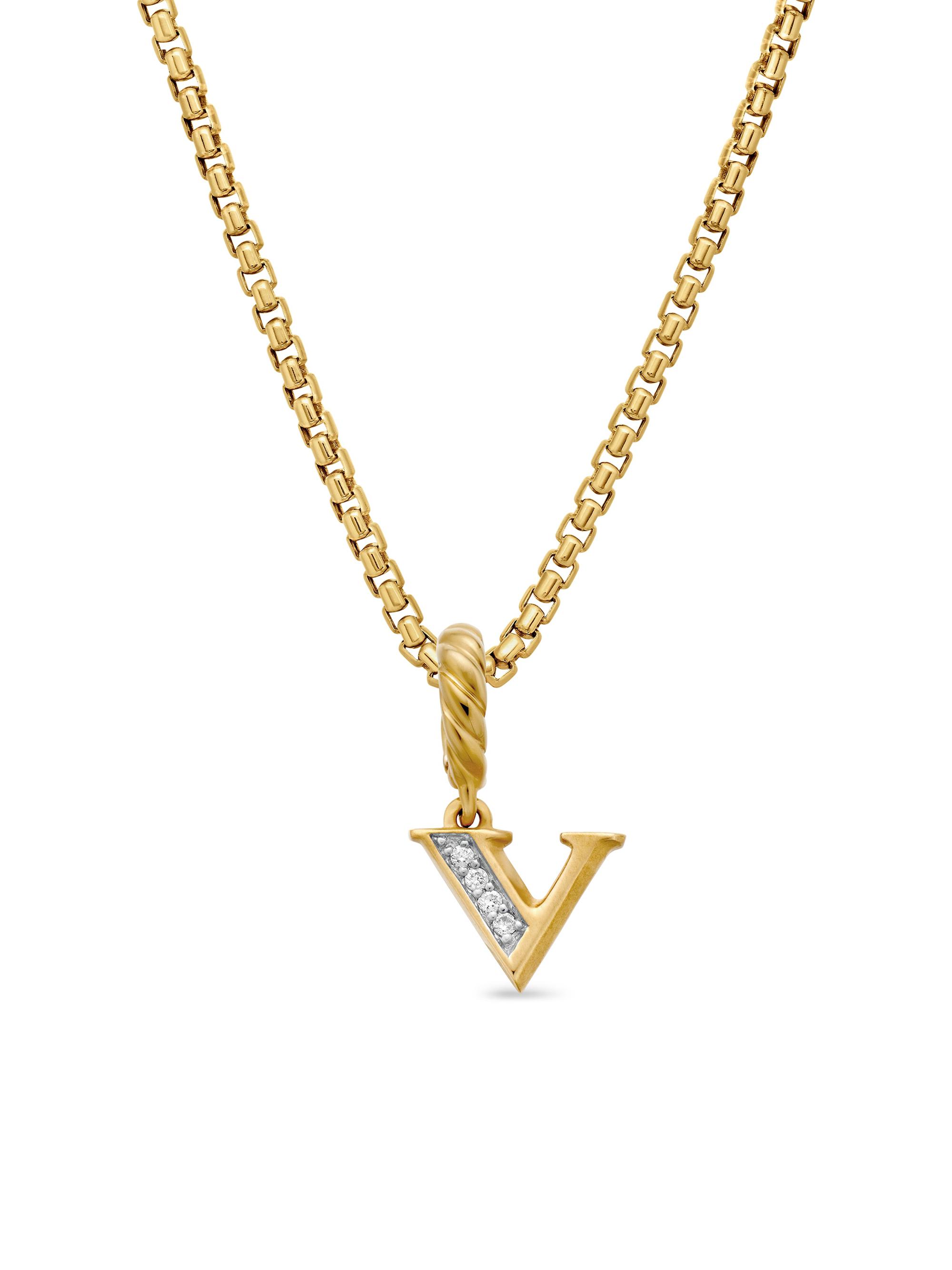 David Yurman Women's Pavé Initial Pendant in 18K Yellow Gold - Initial V
