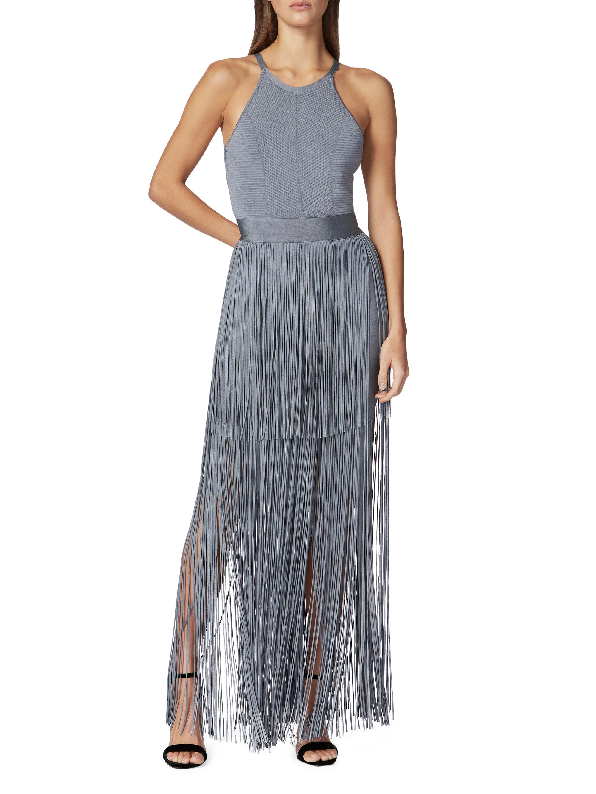 Strappy Halter Fringe Gown Cinder / M