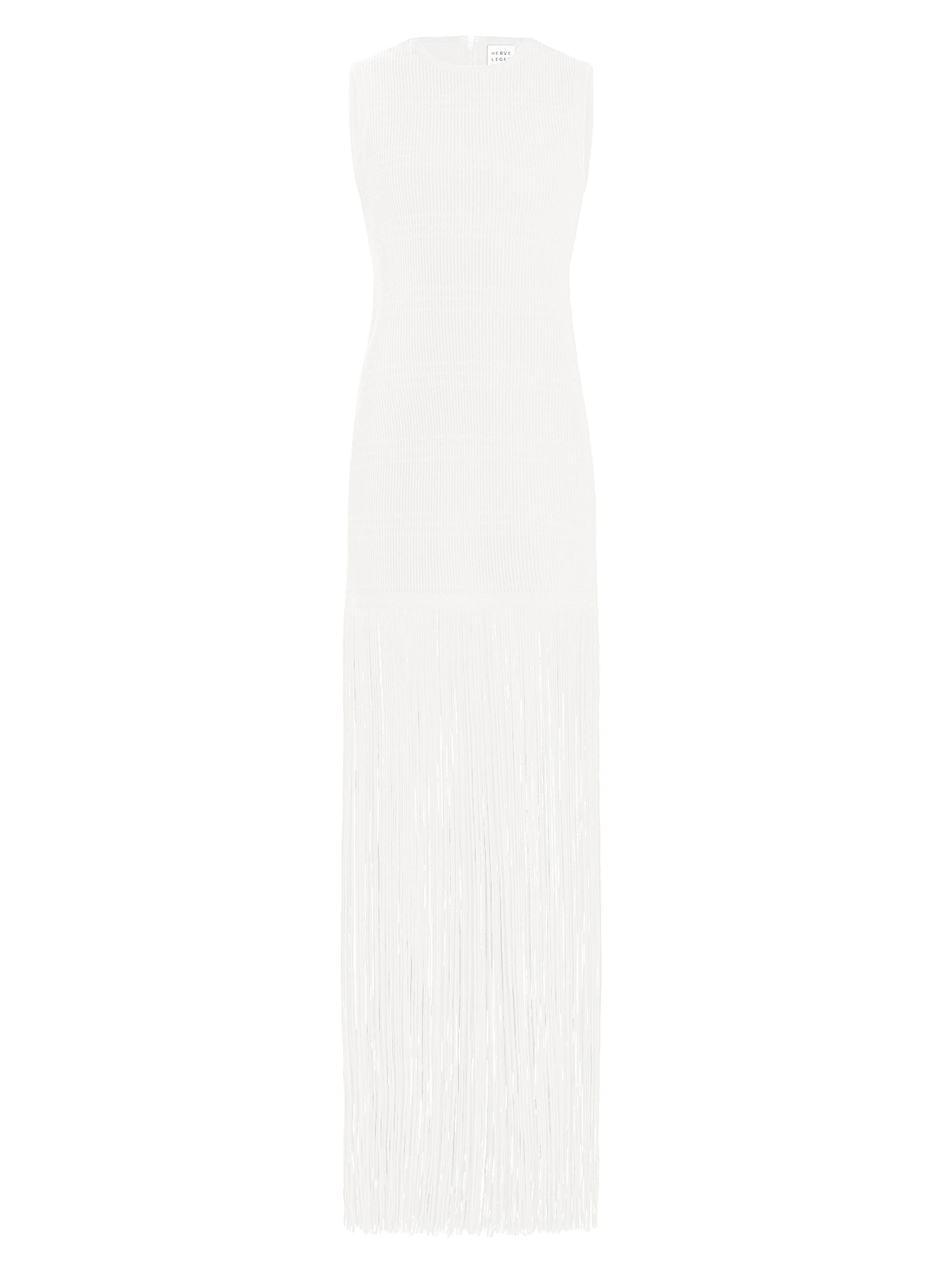 Hervé Léger Women's Ottoman-Knit Fringe Maxi Dress - Alabaster