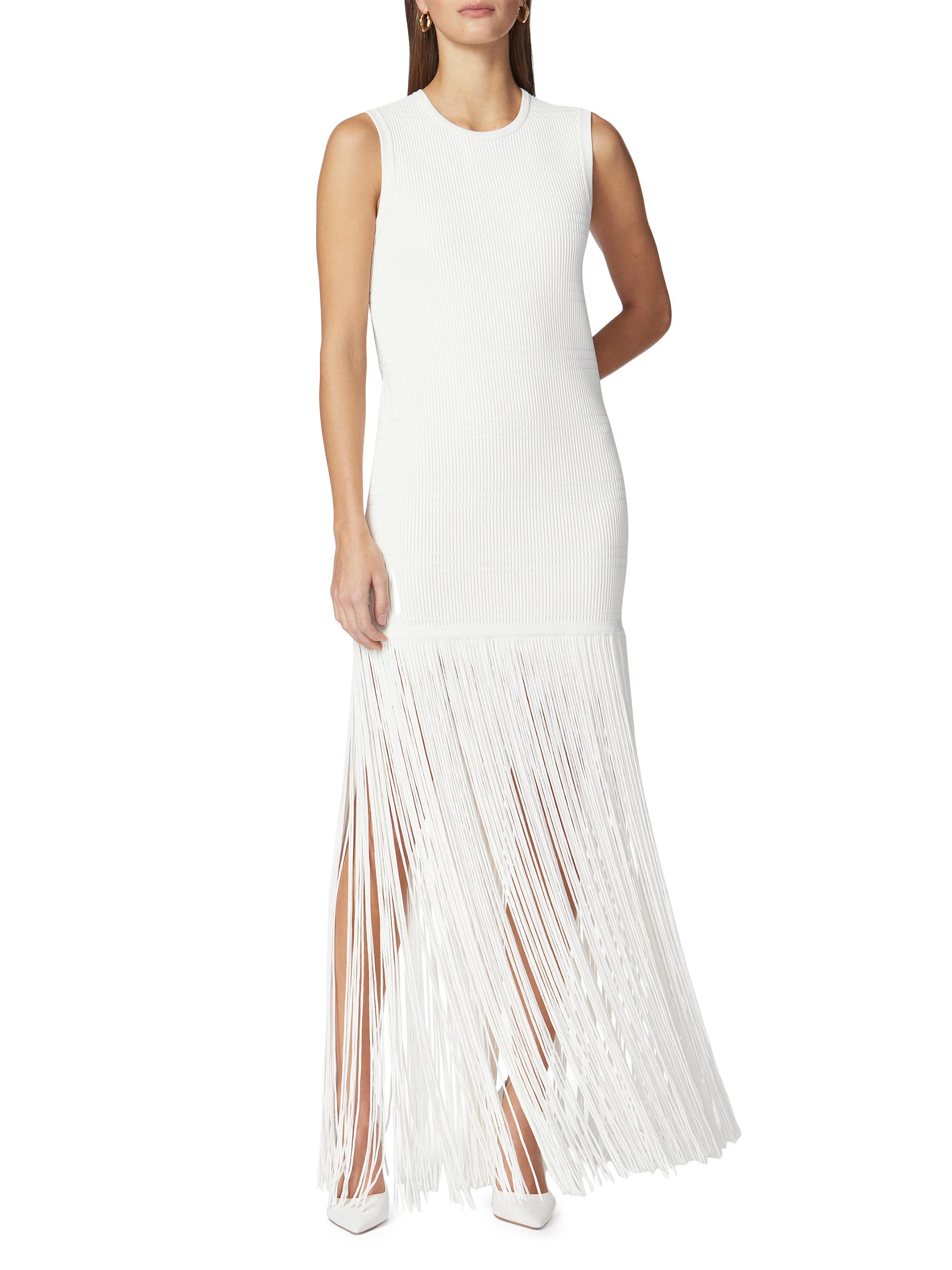 Ottoman Shadow Stripe Fringe Gown Alabaster / S