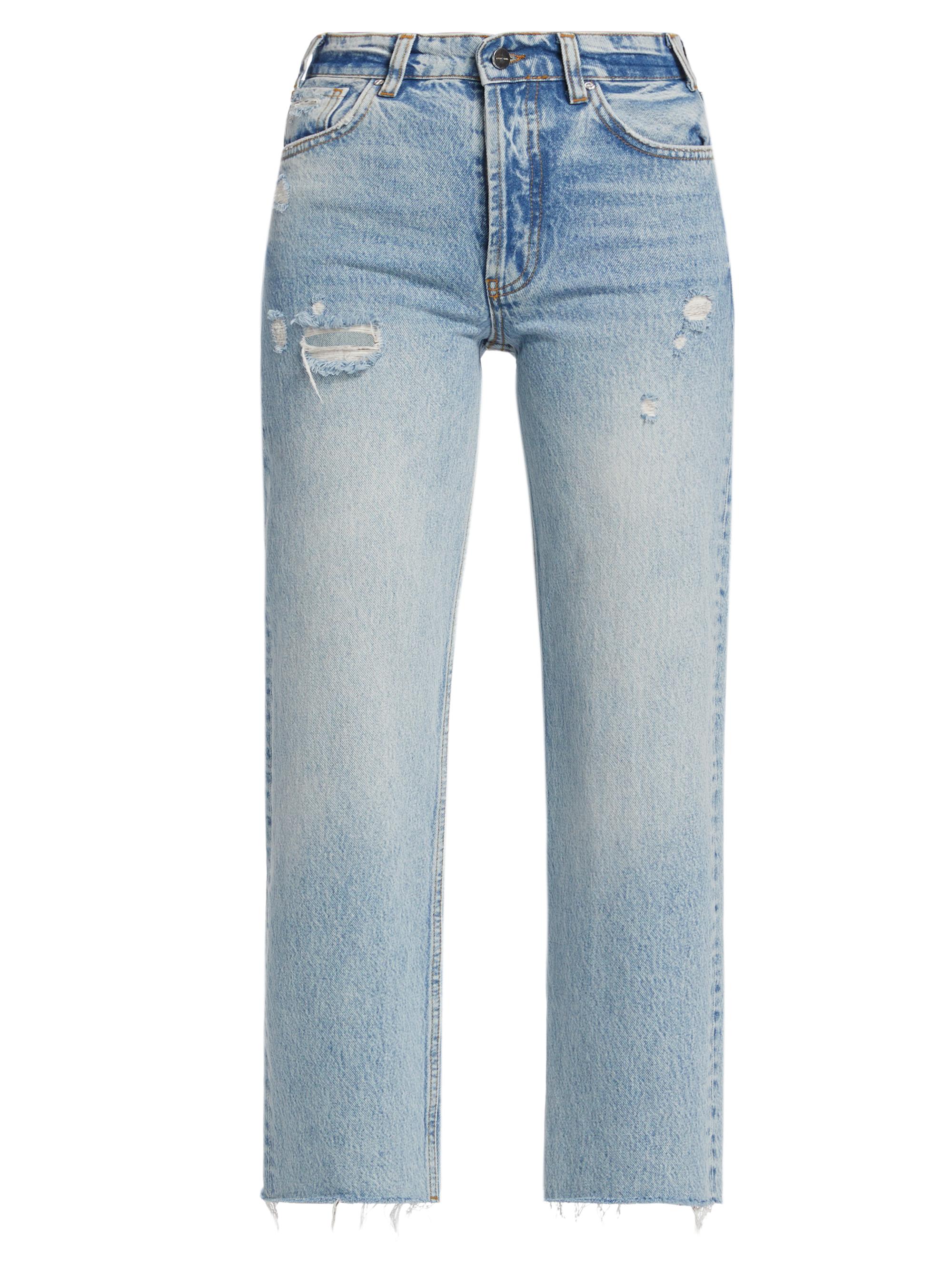ANINE BING Women's Gavin High-Rise Distressed Wide Crop Jeans - Washed Blue | Thumbnail 8