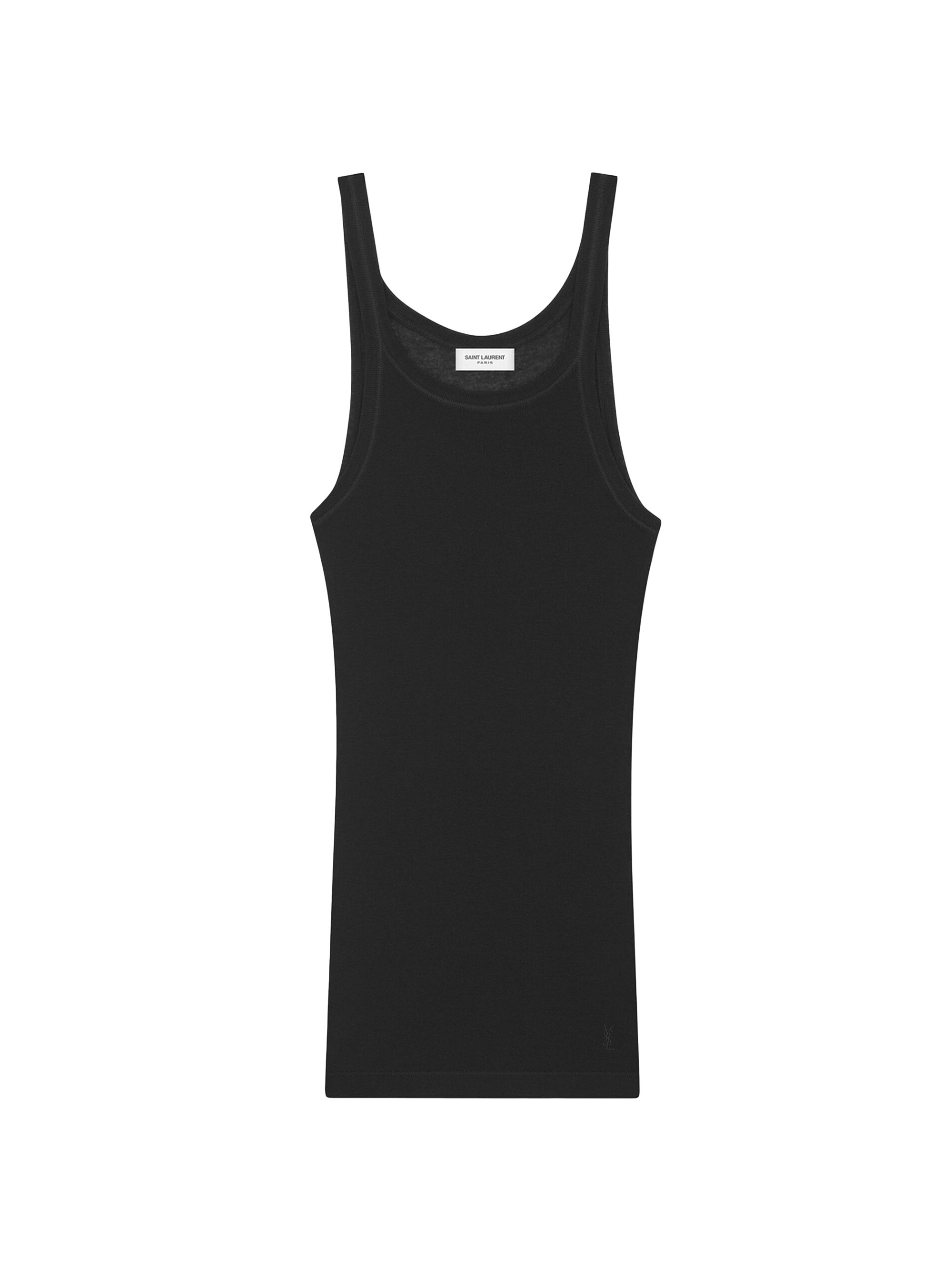 Saint Laurent Men's Cassandre Tank Top In Ribbed Jersey - Black