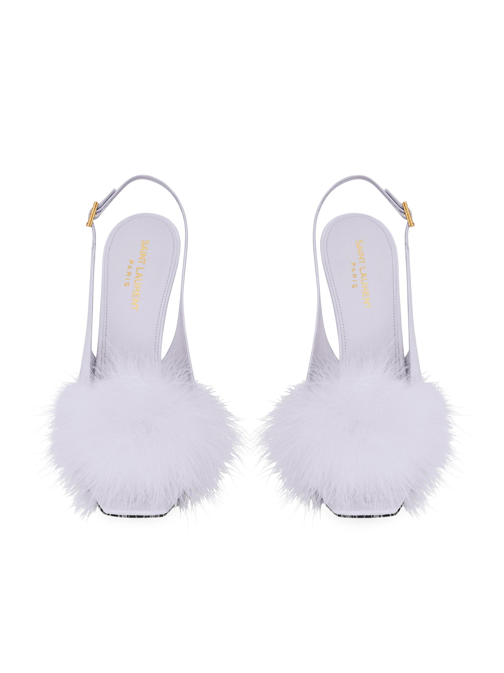 Saint Laurent Mae Slingback Sandals In Crepe Satin With Feathers