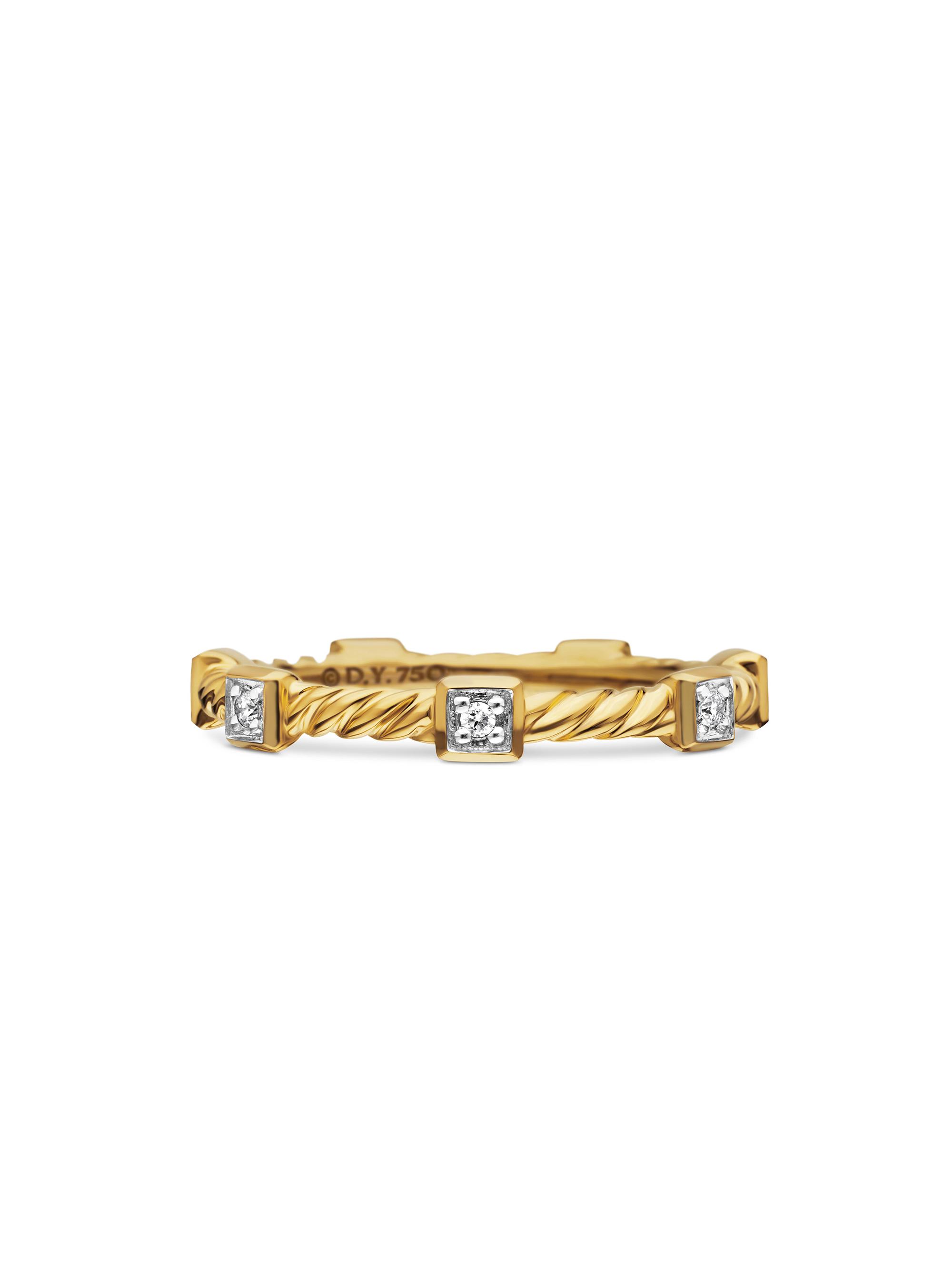 David Yurman Women's Cable Collectibles Stations Stack Ring in 1K Yellow Gold - Diamond
