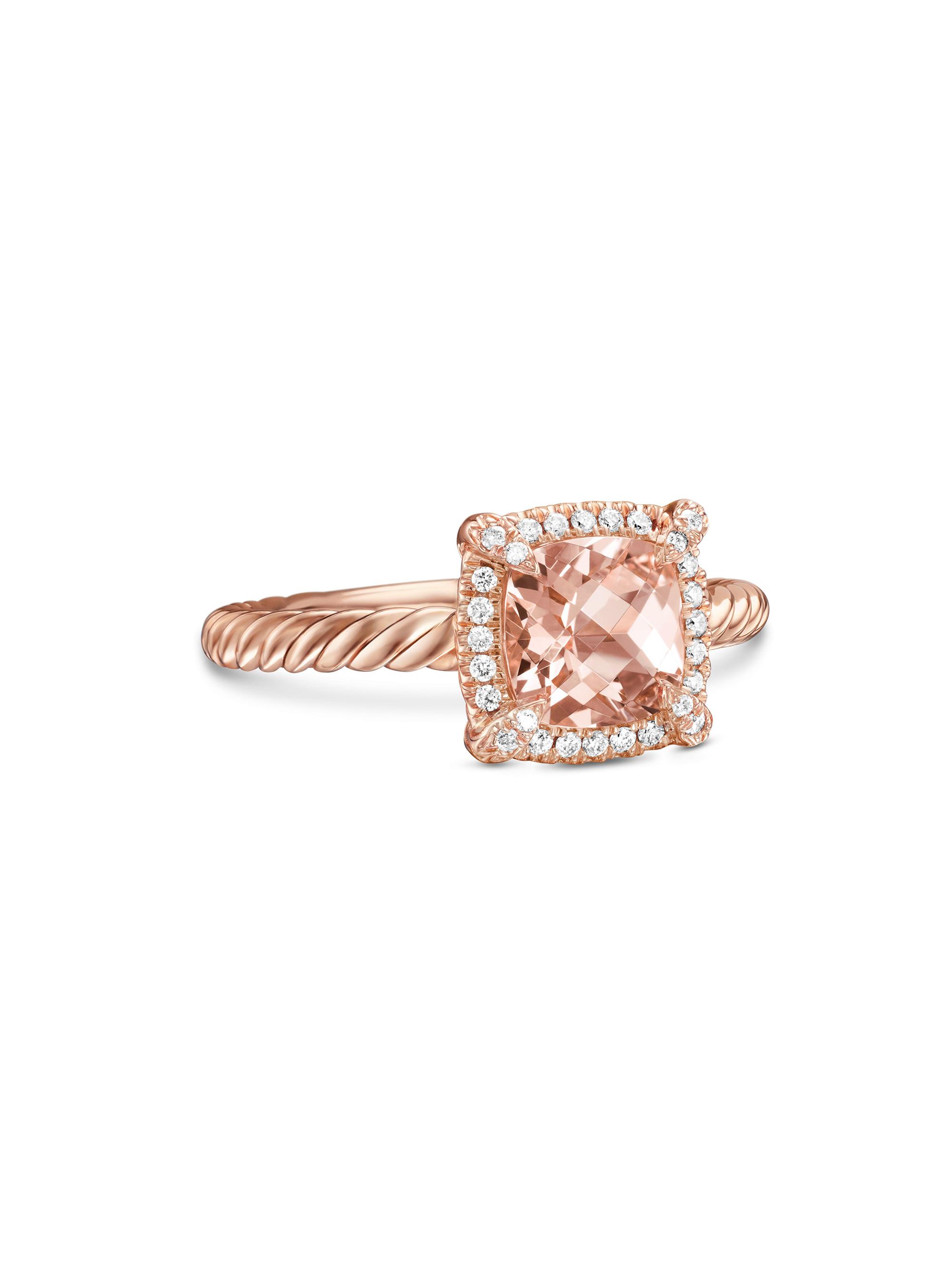 David Yurman Women's Petite Chatelaine Pavé Bezel Ring in 18K Rose Gold - Morganite